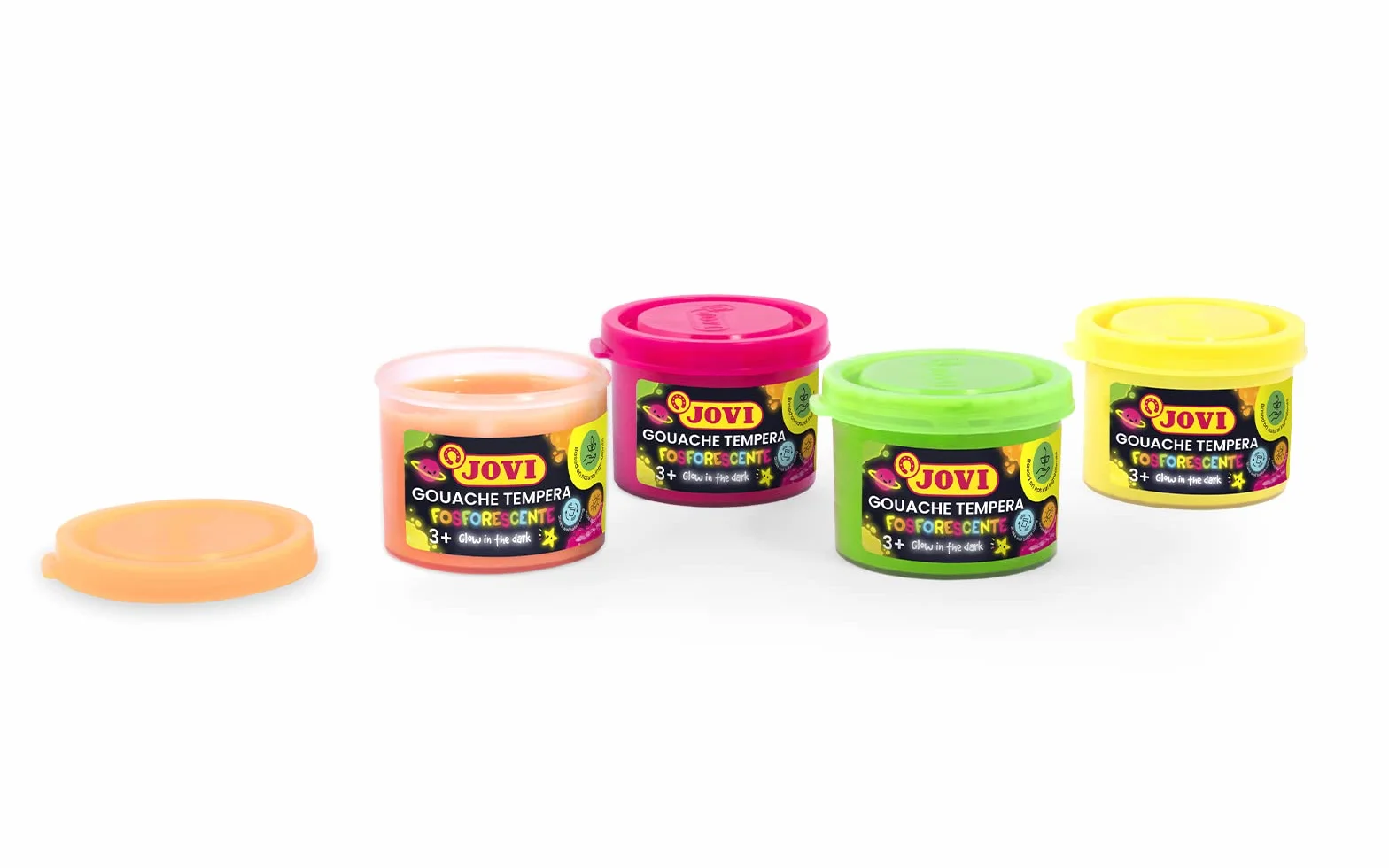 Jovi 504 Scatola con 4 barattoli di Tempera Fosforescente, 55 ml, Assortiti