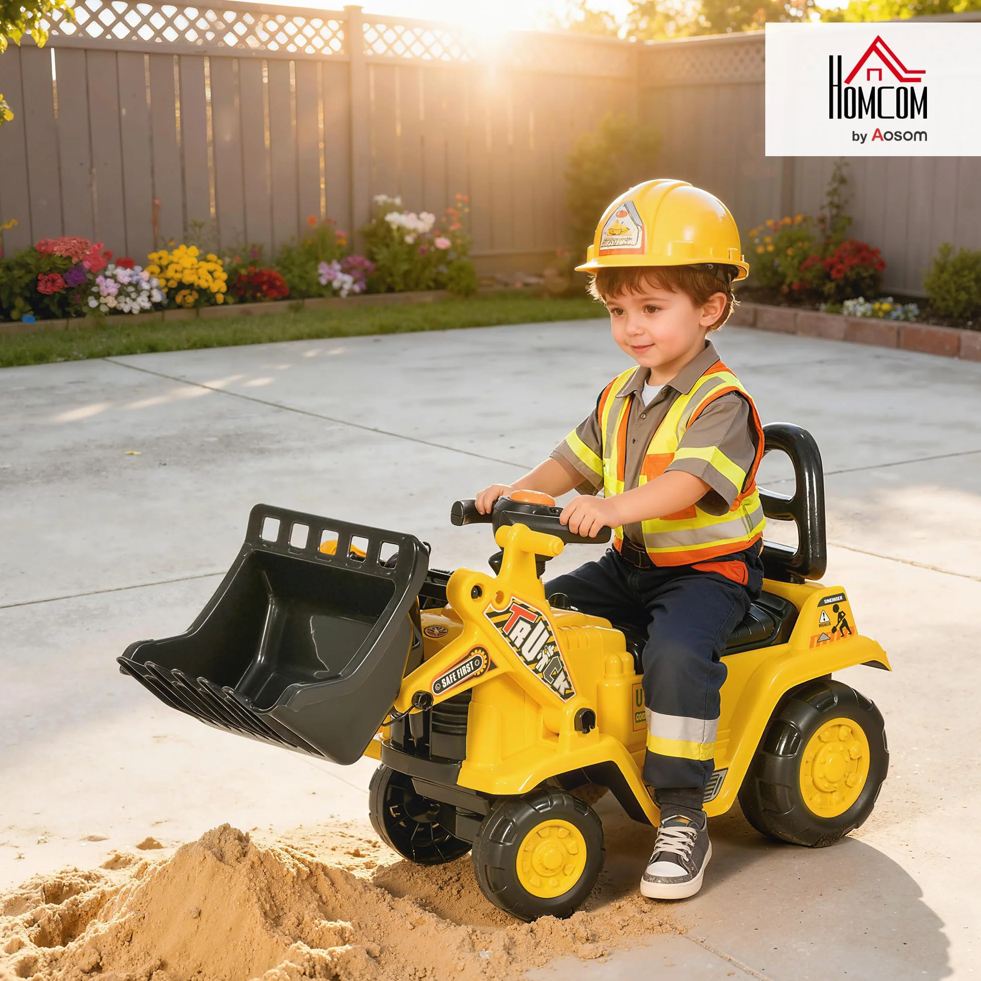 HOMCOM Escavatore per Bambini con Benna, PP e ABS, 80x26.5x39 cm, Giallo e Nero