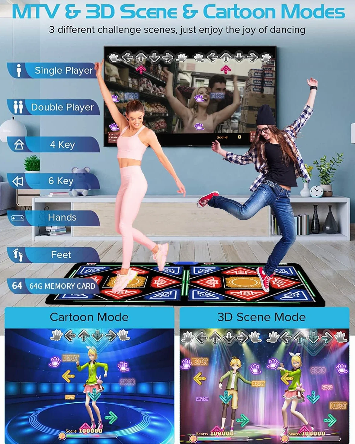Tappeto da Ballo Elettronico con Fotocamera, 64 GB Scheda di Memoria, 1030 Giochi, 81 Video Musicali, 700 Canzoni