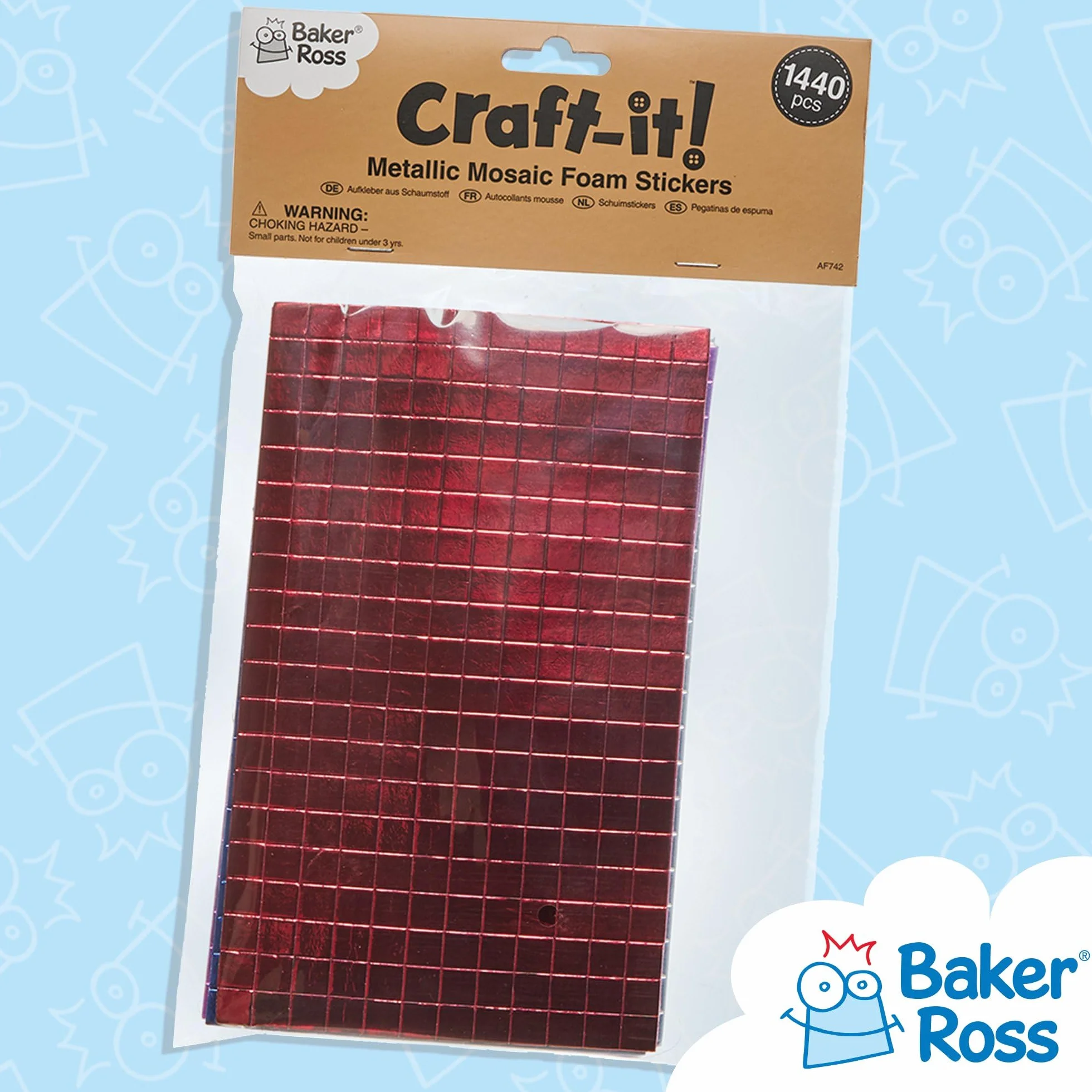Baker Ross Tesselli per Mosaico Metallizzate in Gommapiuma Autoadesiva, Ideali per Creazioni Fai da Te Natalizie (confezione da 1440)