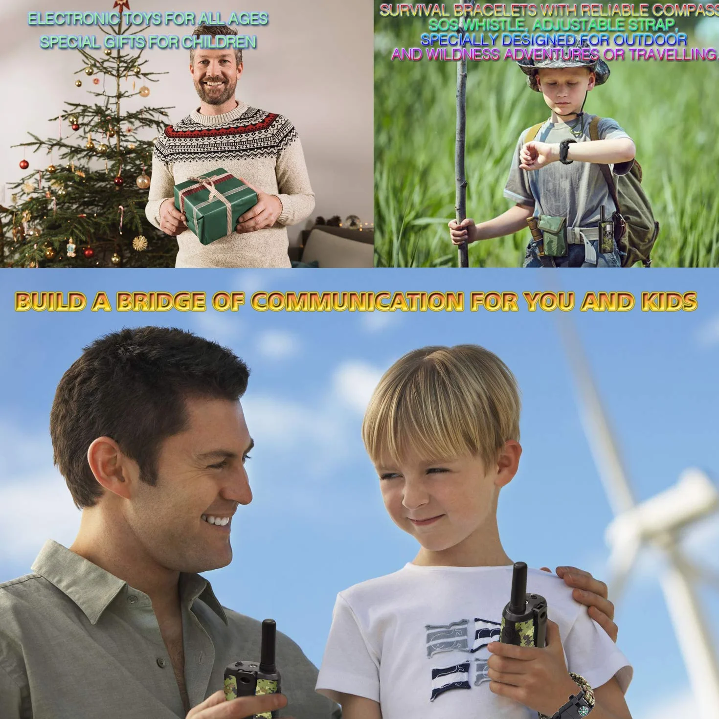 Walkie Talkie Bambini 8 Canali Radio Torcia LCD Campeggio Regalo Ragazzi 4-12 Anni Mimetico Verde