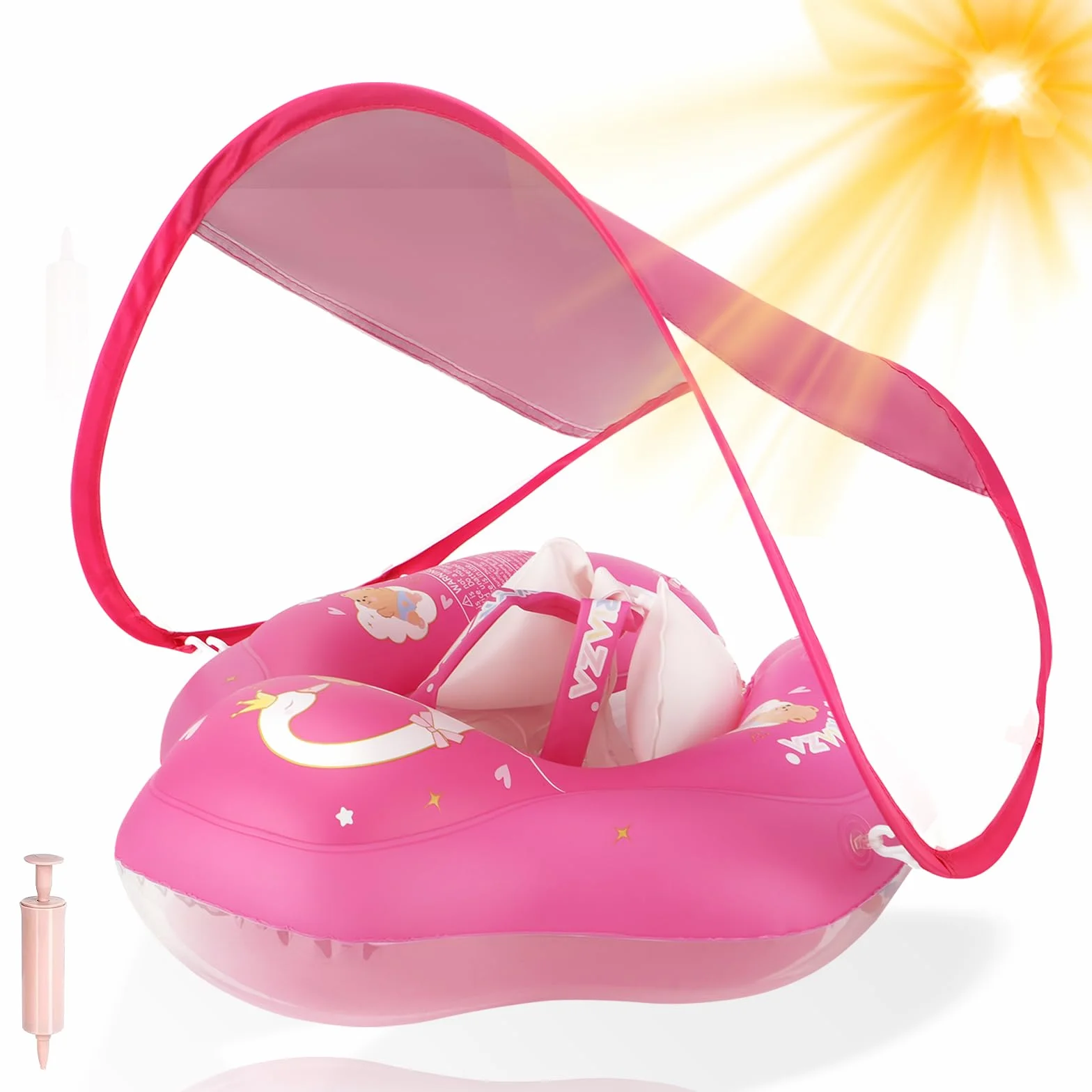 WYRIAZA Salvagente Neonato con Parasole, Salvagente Bambini 1-3 anni, Ciambella Neonato Mare, Baby Pool Float con Sedile, Doppio Airbag