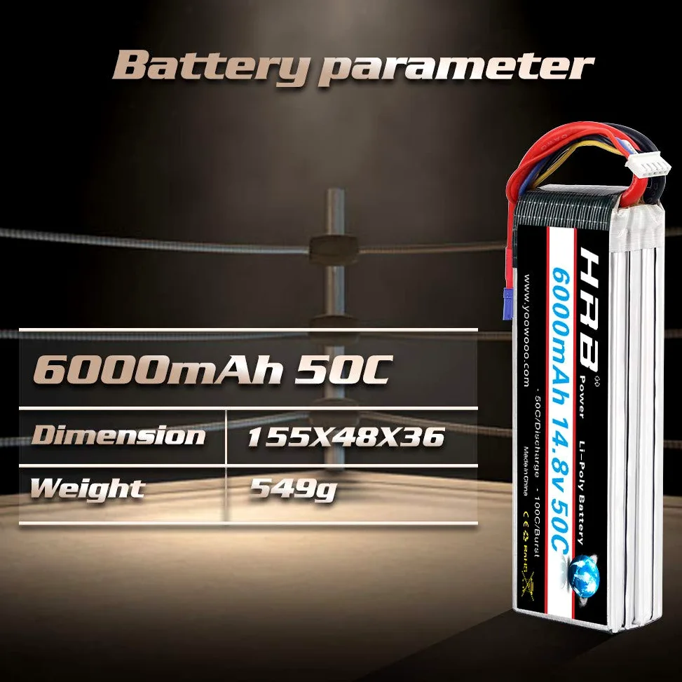 Pacco batteria HRB LiPo 6000mAh 14.8v 50C 4S EC5 Spina per FPV Racing Quadcopters Varie auto da corsa Elicotteri Aerei e modellini di barche
