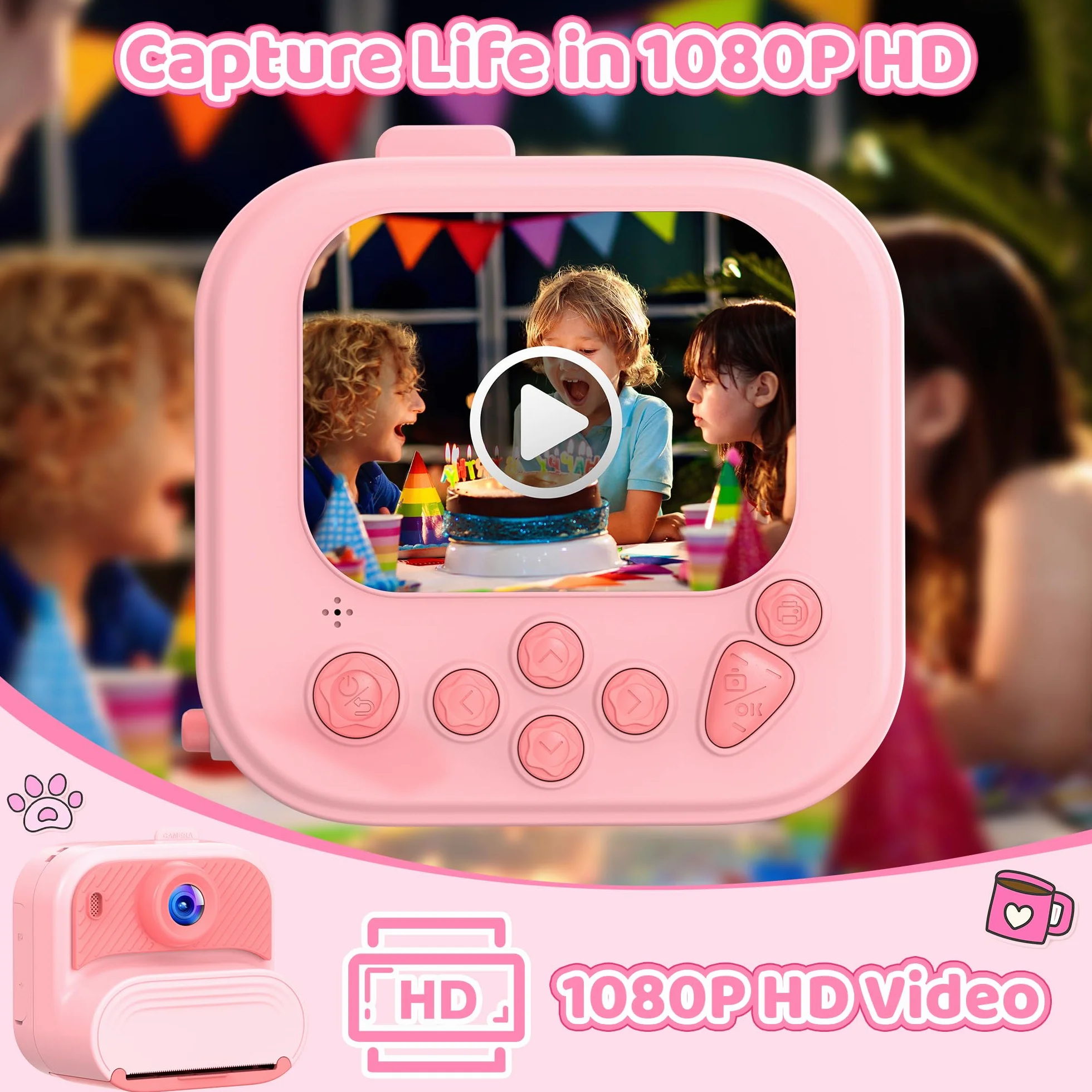 Fotocamera Digitale Bambini 32GB Istantanea Rosa Regalo Natale Compleanno