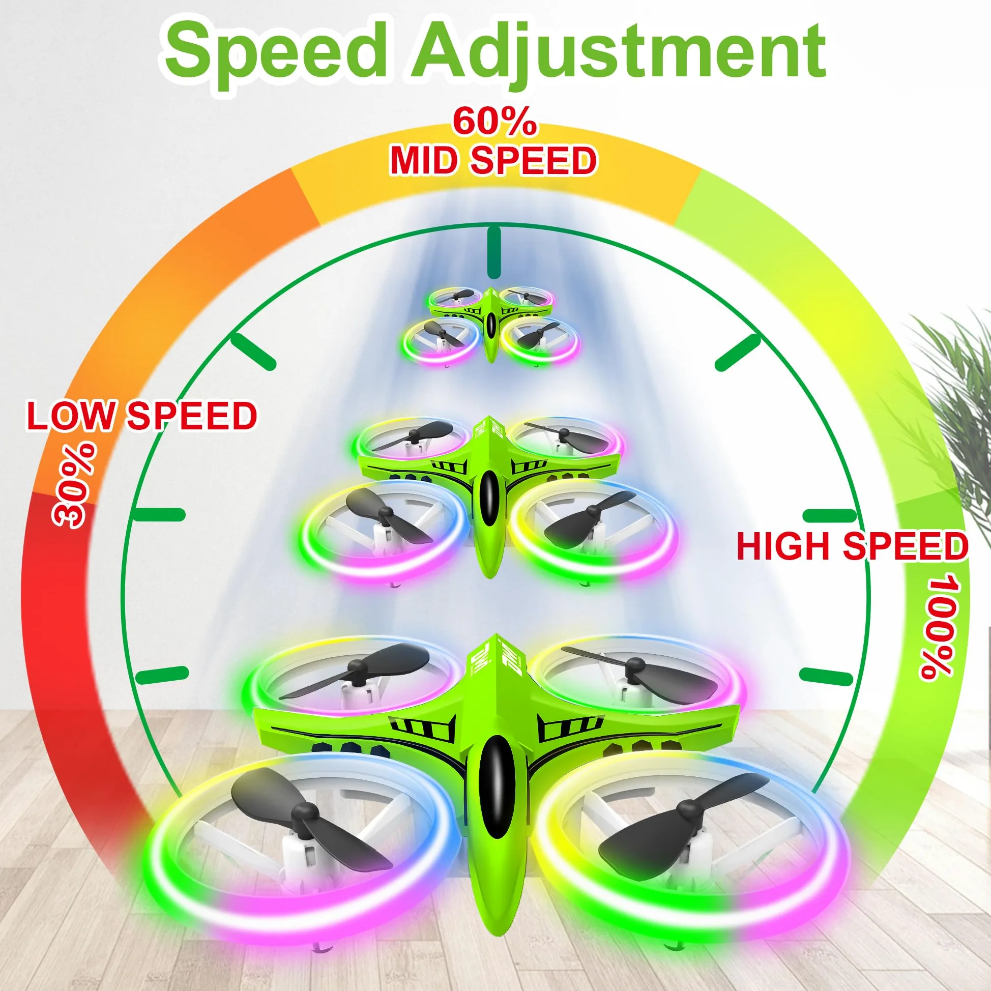 Dwi Dowellin Mini Drone for Kids Crash Proof LED Night Lights One Key Take Off Landing Flips RC Remote Control Small Flying Toys Drones for Beginners Boys and Girls Adults Nano Quadcopter, Green