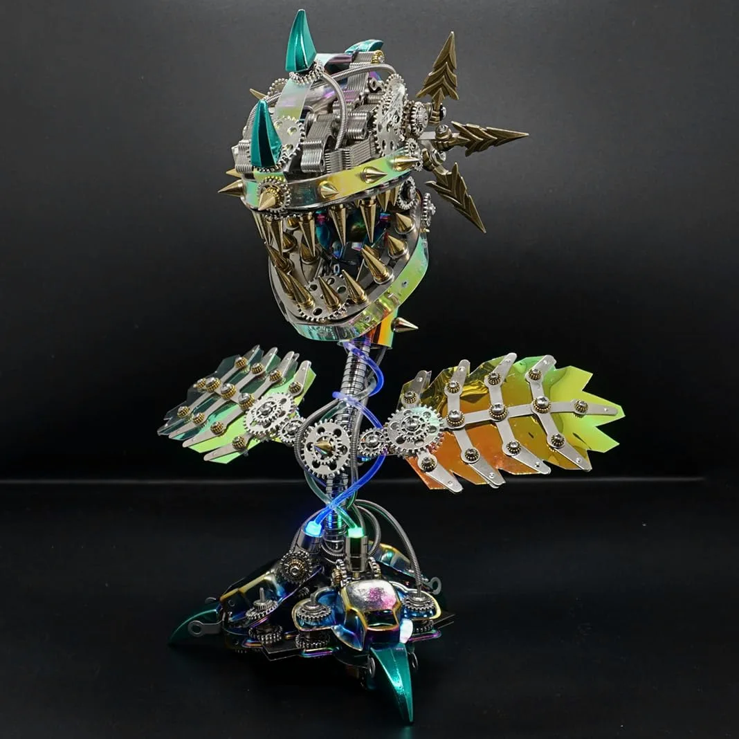 Puzzle 3D in metallo Piranha pianta fiore per adulti, kit modello di assemblaggio di piante steampunk, 770 pezzi + puzzle 3D meccanici fai da te, difficoltà media da montare