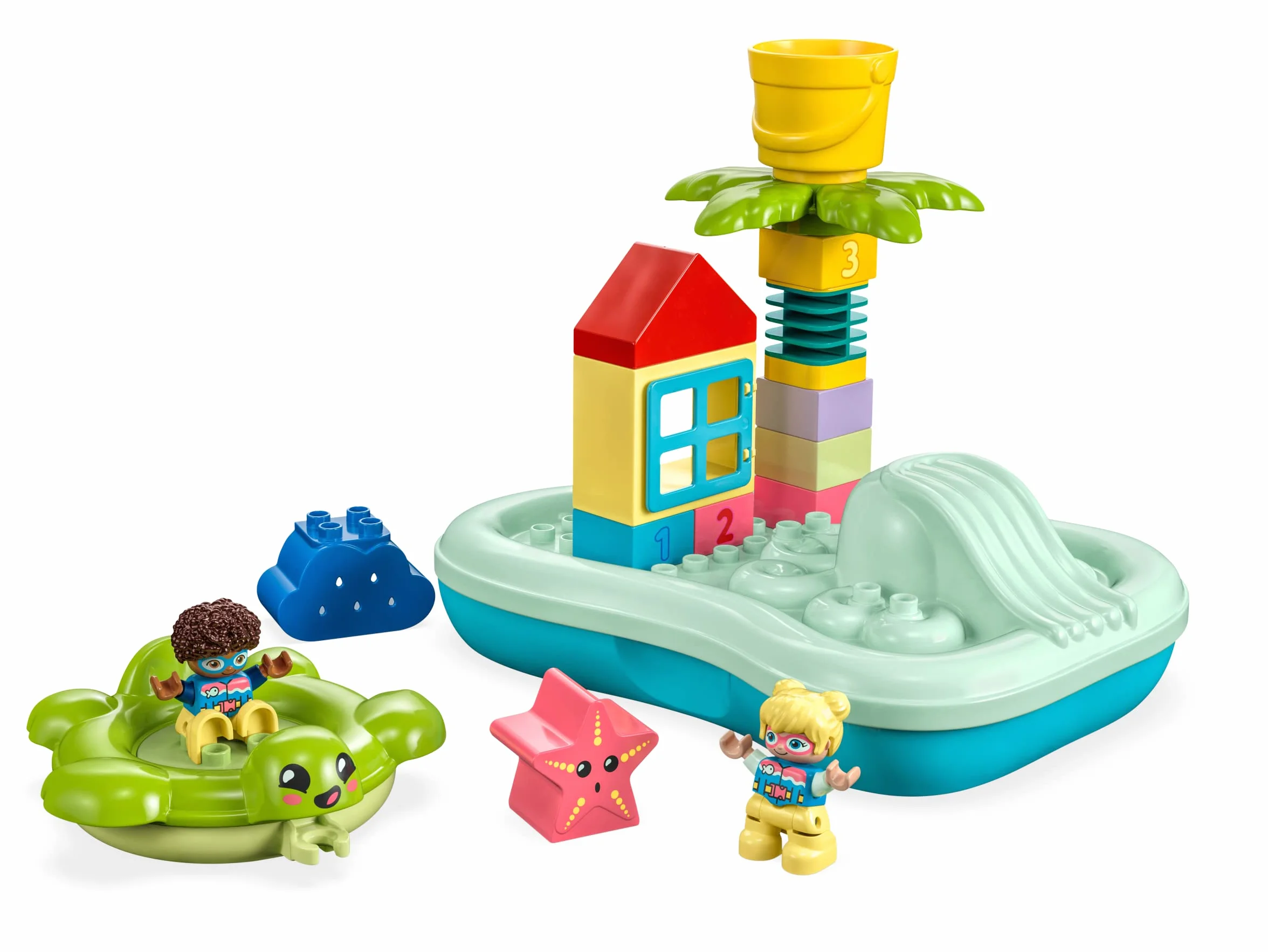LEGO DUPLO Parco Acquatico, Giochi da Bagnetto per Bambini e Bambine dai 2 Anni in su con Isola Galleggiante, Tartaruga e Stella Marina, Facile da Pulire, Giocattoli per Vasca da Bagno 10989