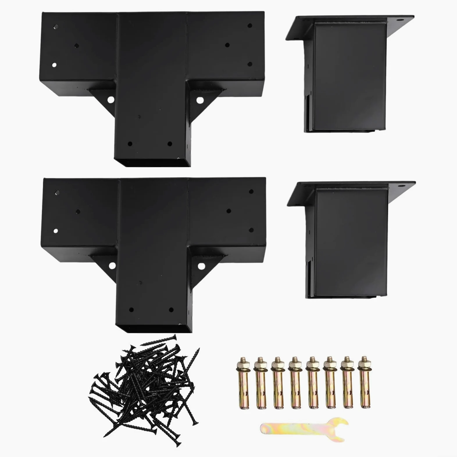 Staffa a T in acciaio resistente per pergola in legno (1 set) | Acciaio rivestito nero, adatto per legname secco 4x4, dritto e staffe a T, include viti, costruzione