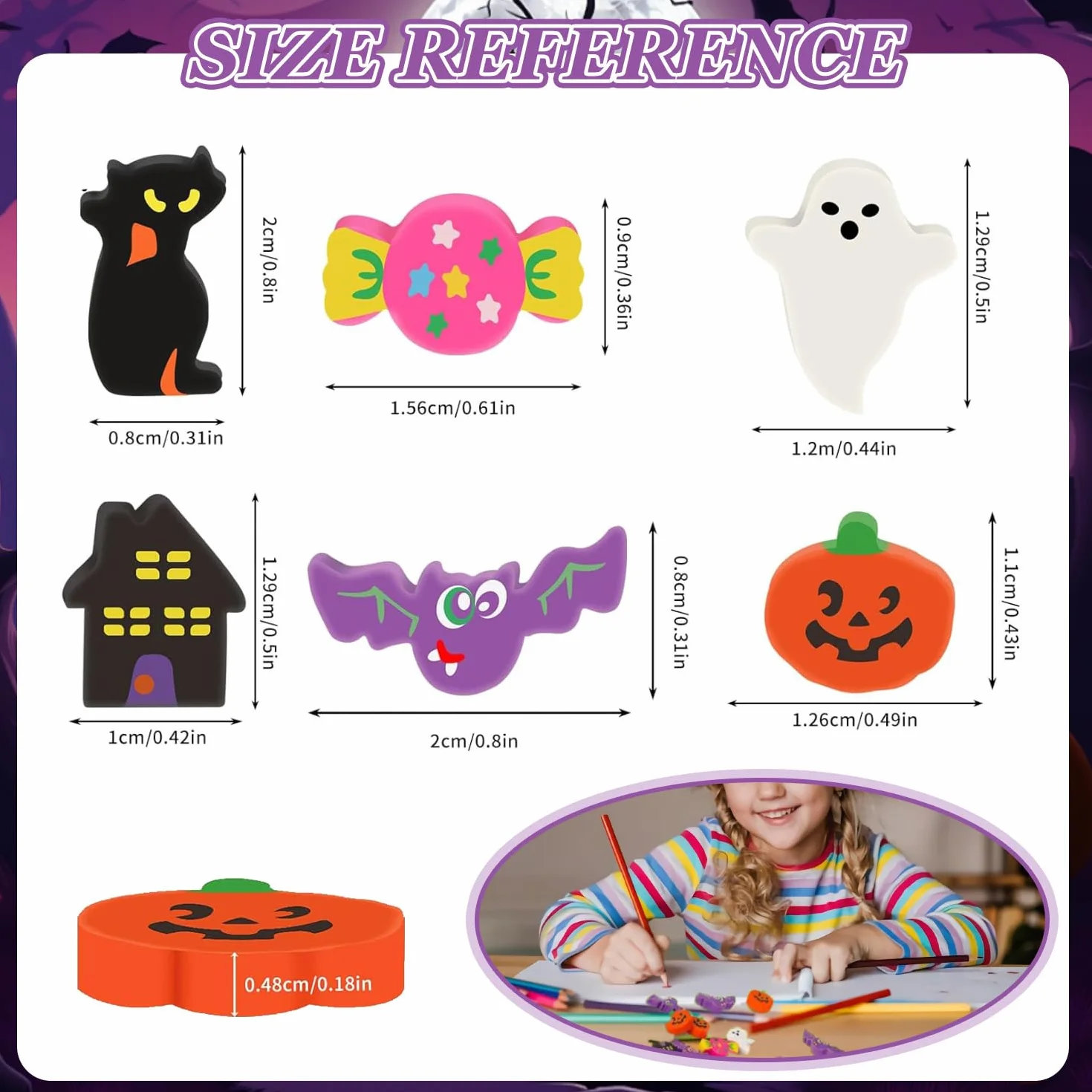 Mini gomme da cancellare di Halloween per bambini, a forma di zucca, dolcetto o scherzetto per feste di Halloween, mini premi decorativi per la scuola, 100 pezzi