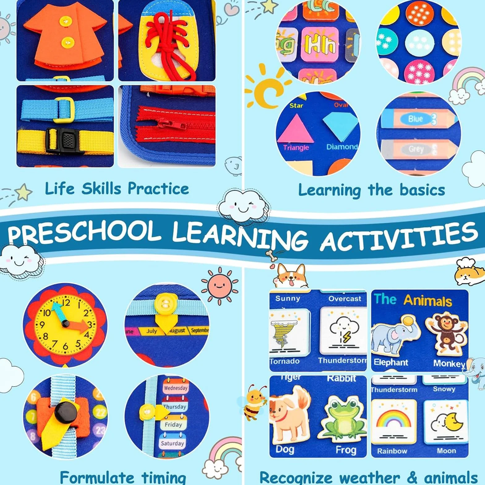 Busy Board Montessori Bambini, Pannello Sensoriale Libro attività di Feltro per Sviluppo Motricità Fine e Cognitivo, Quiet Book Viaggi, Giochi Educativi per Ragazzo Bambina#6
