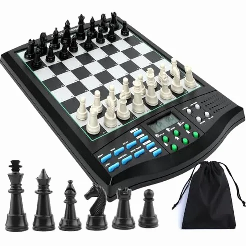 Set di scacchi elettronici con display LCD, tutor vocale, lavagna magnetica, regolazione della difficoltà per gioco singolo o due, perfetto per principianti ed esperti