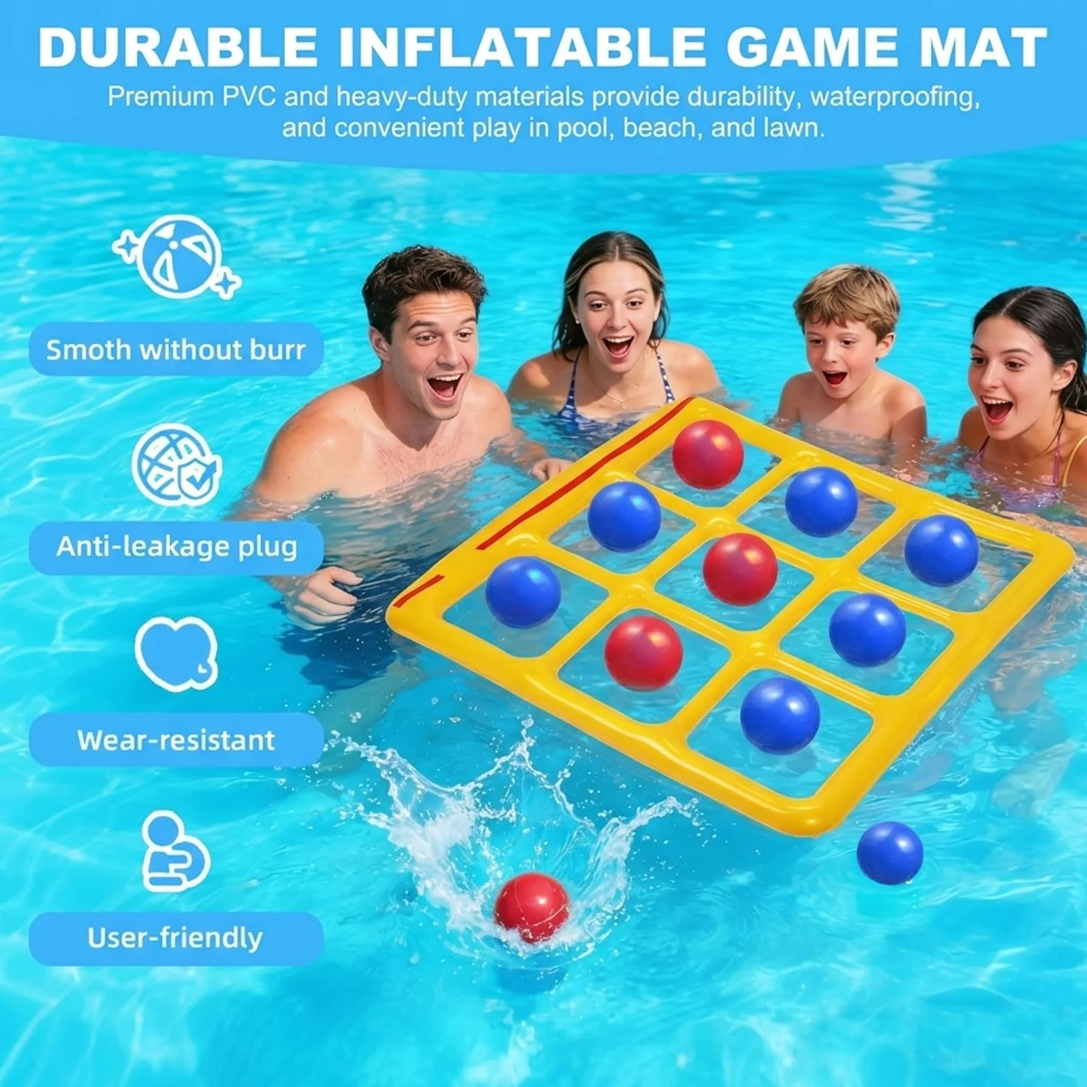 Giochi Piscina Tic Tac Toe, Giocattolo Gonfiabile per Piscina, Gonfiabili Piscina con 10 Palline, Galleggiante per Piscina Gioco, per Piscina, Spiaggia, Bambini e Adulti