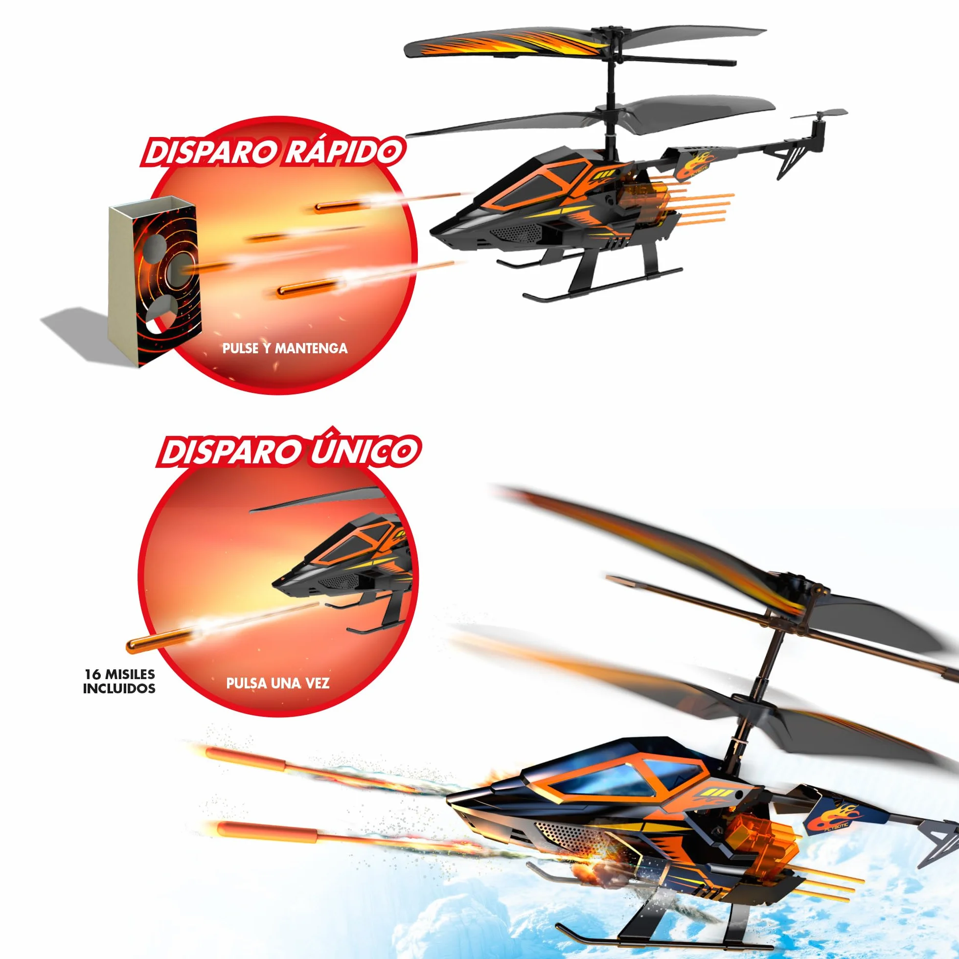 Bizak FLYBOTIC Hover Blast, elicottero radiocomandato con telecomando radiocomandato e 16 razzi di tiro per colpire un bersaglio, per bambini e adulti, (62004567)