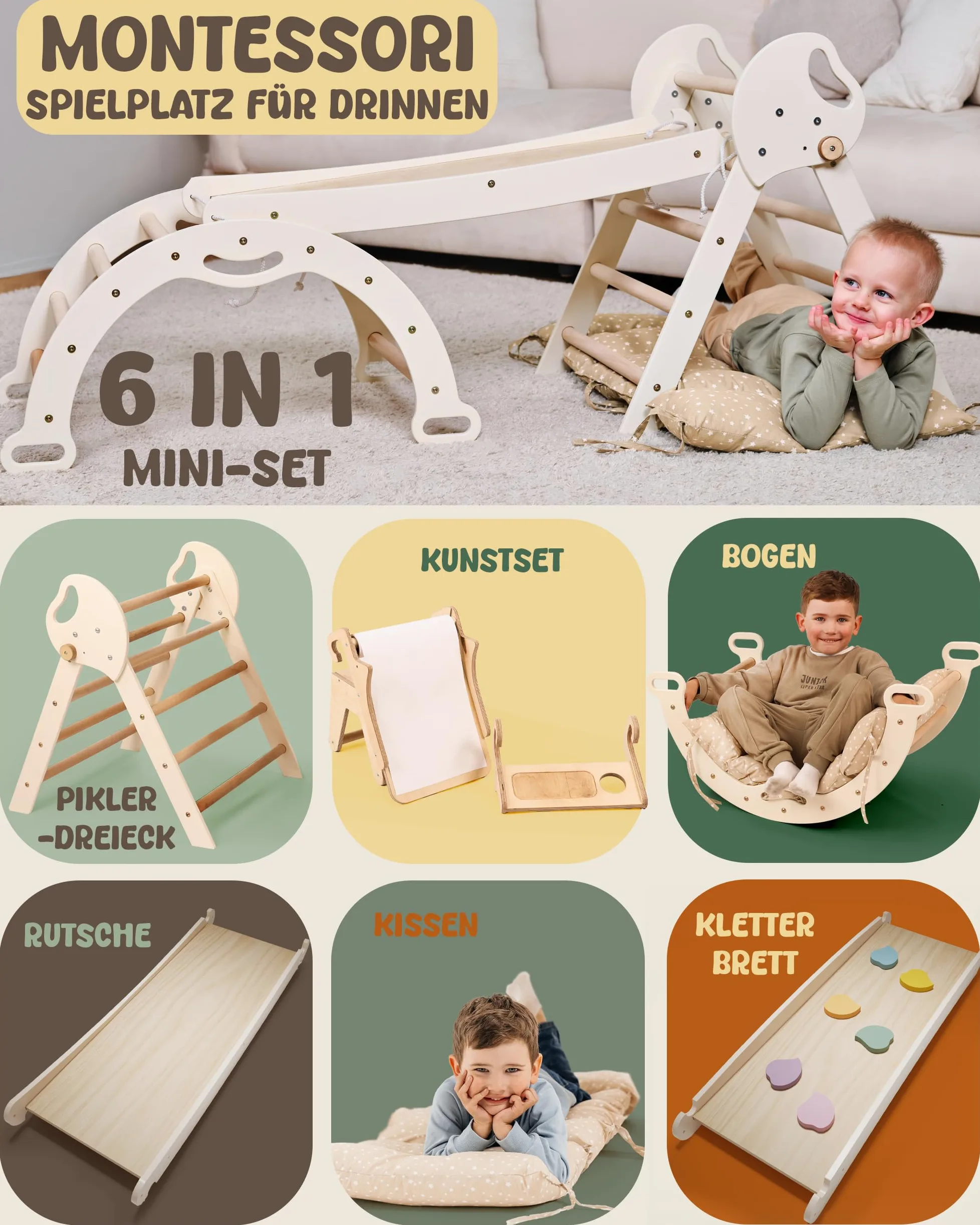 Goodevas 5-in-1 Struttura da Arrampicata per Interni in Legno con Scivolo – Triangolo Montessori per Bambini da 1 Anno, Parco Giochi per Interni, Giocattolo da Arrampicata per Bambini Triangolo
