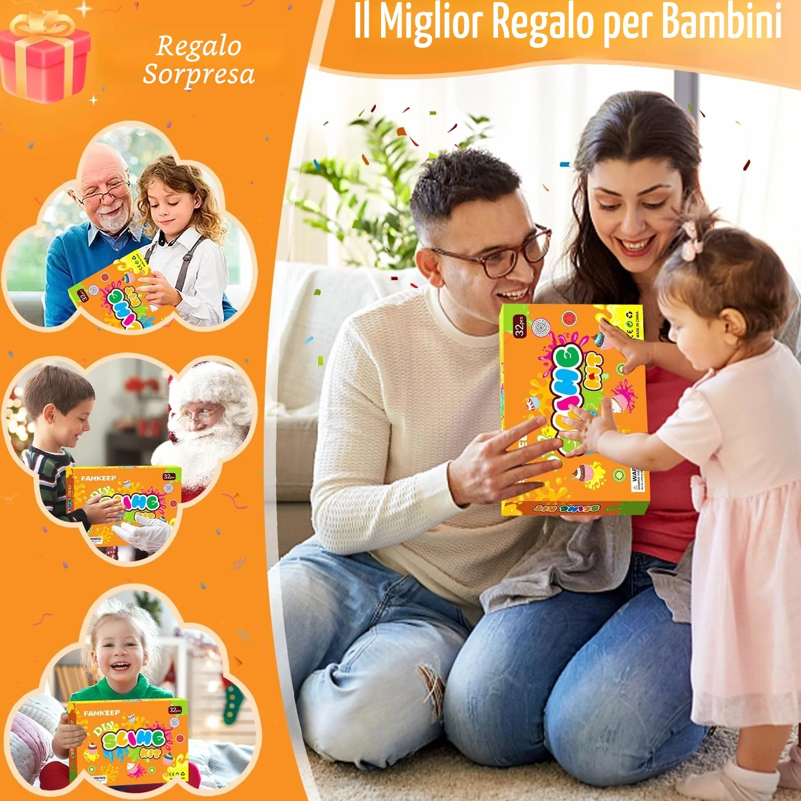 FAMKEEP Fluffy Butter Slime Set, 32 Colori, Putty Giocattoli, Crystal Slime per Bambini, DIY Slime Morbido ed Elasticizzato