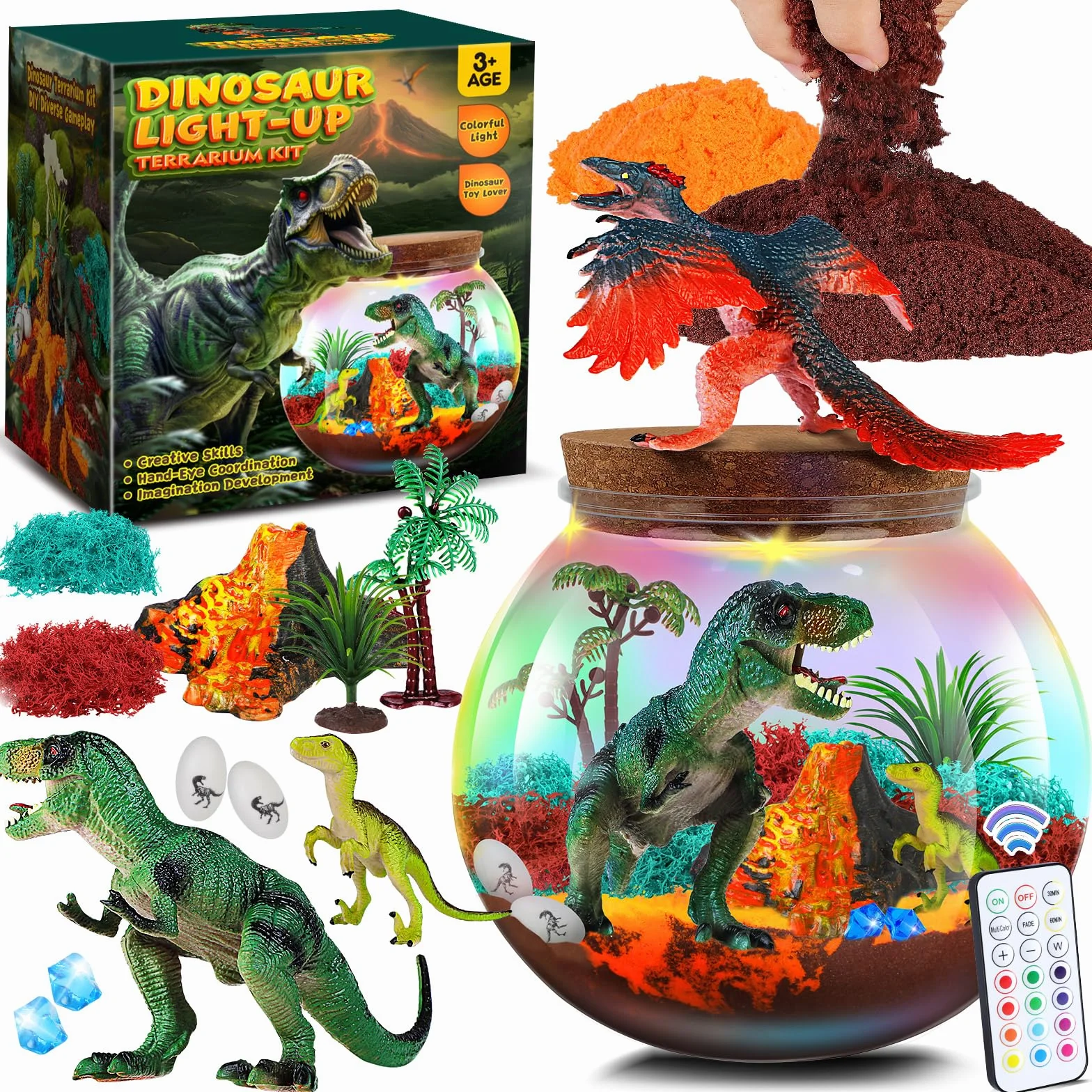 RONSTONE Giocattoli con Dinosauri per Bambino - Kit per Terrari e Regali di Compleanno per Bambini di 4 5 6 7 8-12 Anni - DIY Kit vulcano Dino & Artigianato Scientifico per Bambino Bambina