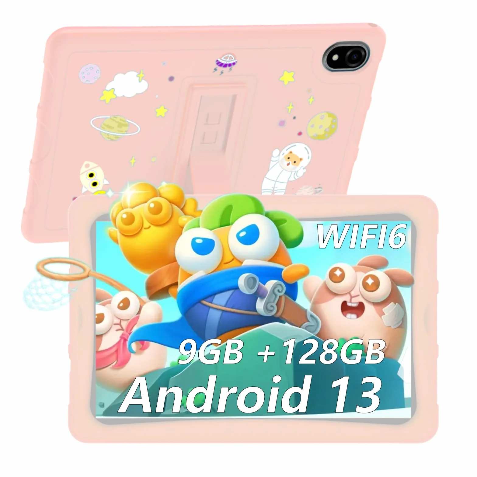 U10 KID Tablet Bambini 10 Pollici, Controllo Parentale, 9GB+128GB/TF 1TB, Android 13, Custodia Antiurto EVA, Kids Space, WIFI6, 8MP+5MP, 5060mAh, Widevine L1, Rosa