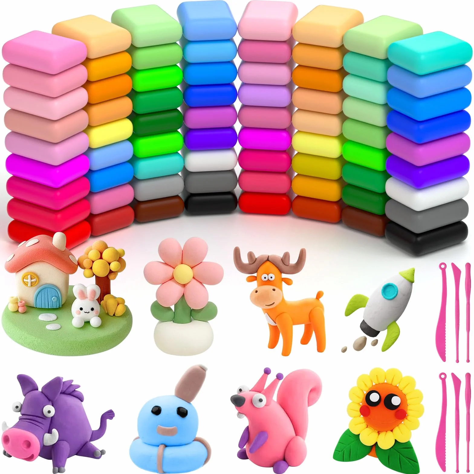 Ainiv 72 Colori Pasta Modellabile Bambini, Argilla da Modellare Air Dry Clay, Set Plastiline Regalo 3+ Anni