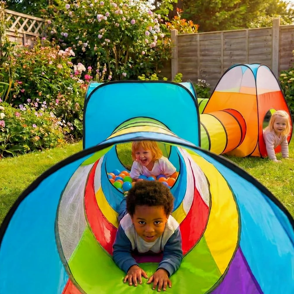 4 in 1 Pop Up di Tenda e Tunnel da Gioco Bambini Tenda Giocattolo Tunnel Bambino Ball Pool per Bambini e Bambine incl. Borsa per Il Trasporto B