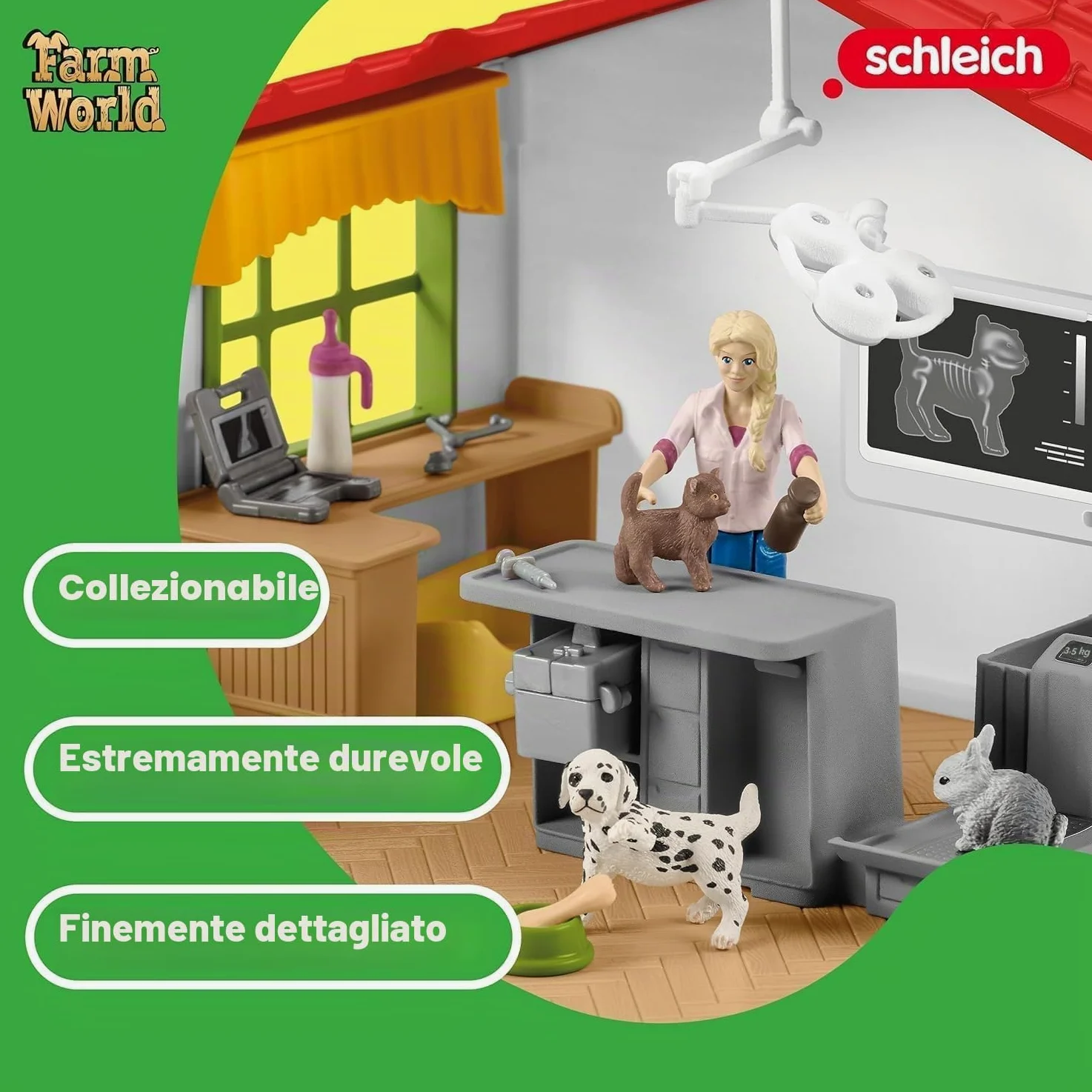Schleich FARM WORLD | Studio veterinario con animali domestici 42502 | Set da gioco dai 3 anni | set con personaggi, numerose funzioni e tanti accessori | figura animali della fattoria schleich