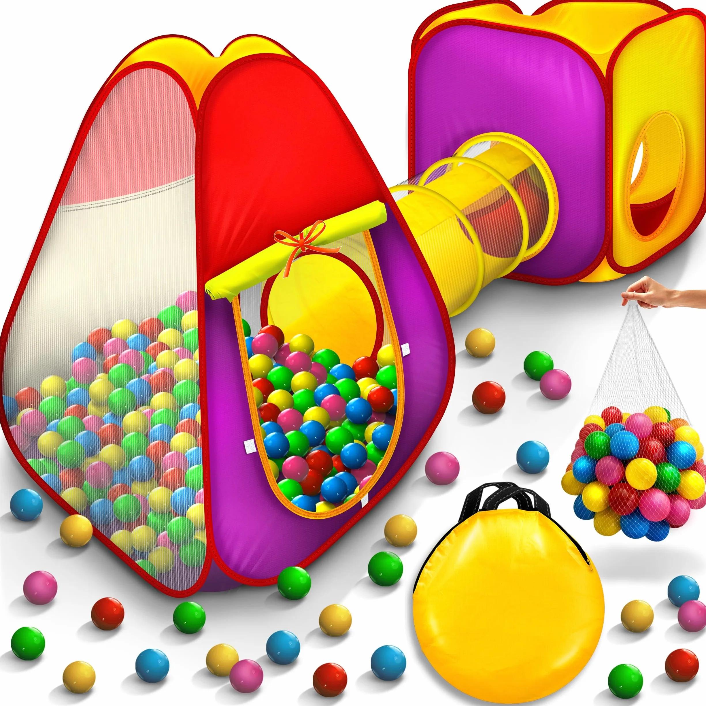KIDUKU Tenda a dado per bambini Pop Up con tunnel + 200 palline + borsa per interni ed esterni