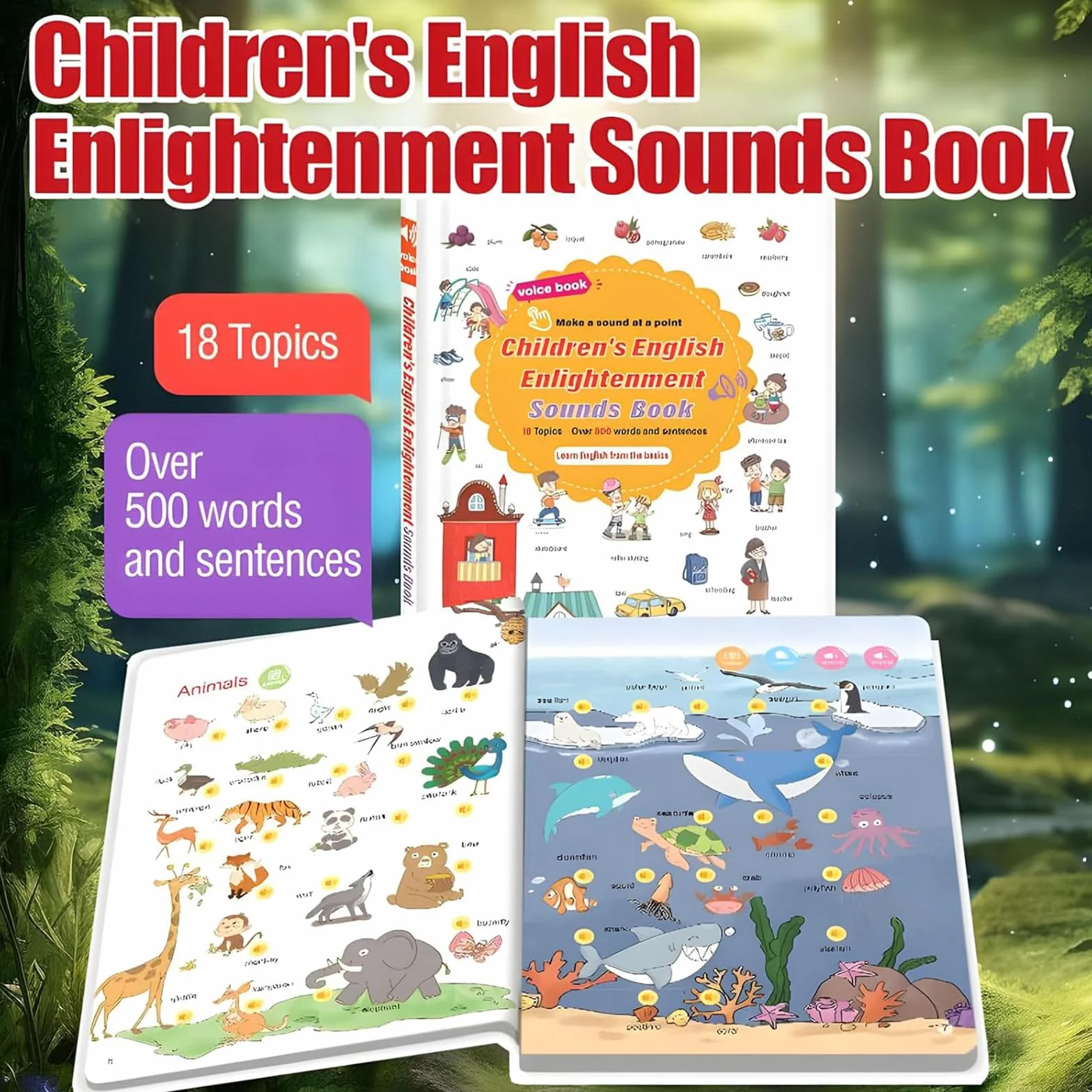 Libro di Apprendimento Audio di 500 Parole in Inglese, Libro Sonoro Interattivo per Bambini con 18 Temi Quotidiani, Giocattolo Educativo Divertente per Bimbi dai 2 ai 6 Anni