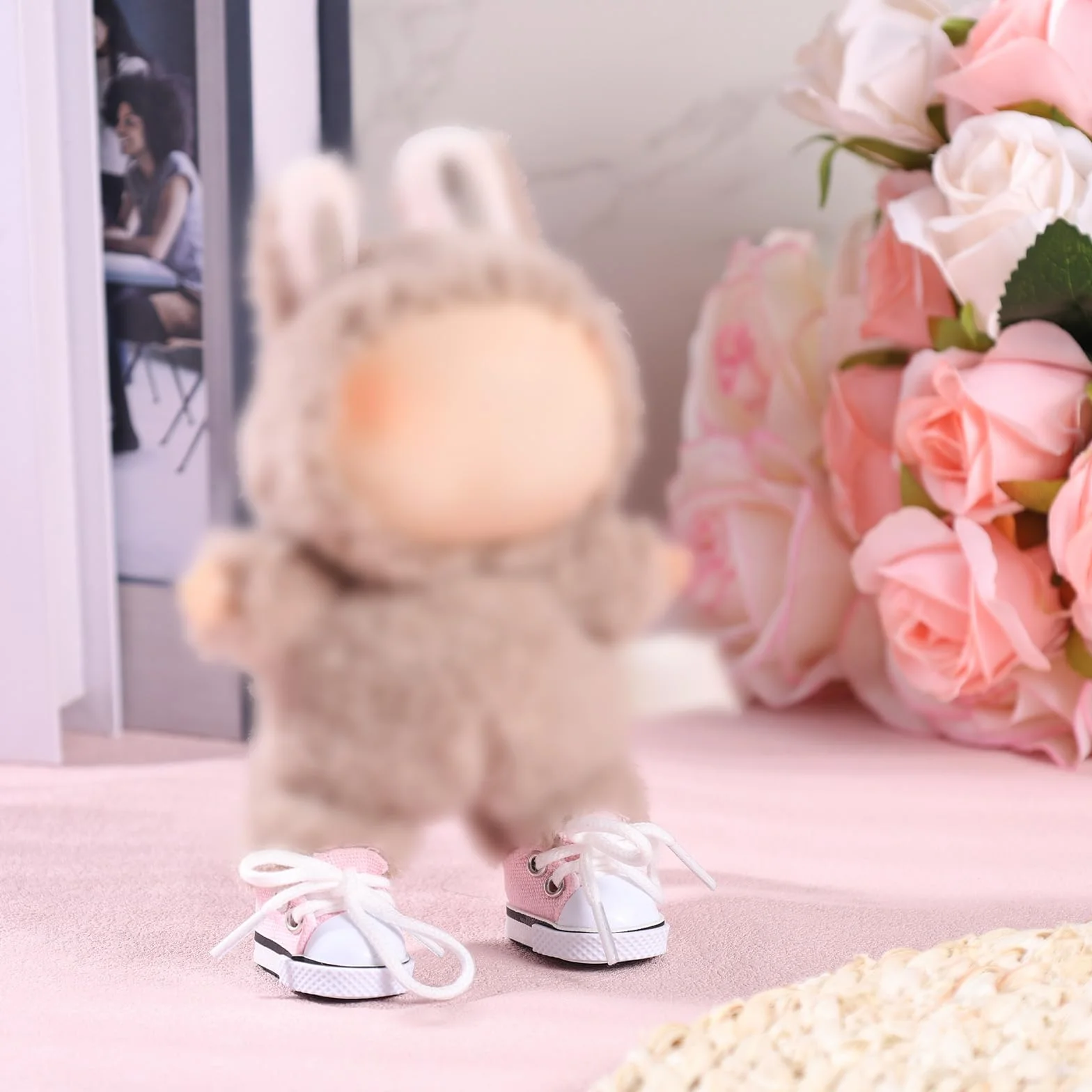 Mikovivi Scarpe di Tela per Bambole, Mini Scarpe Casual Kawaii Carine Accessori Vestiti di Giocattolo Peluche alla Moda per Bambole da 15 cm e 17 cm (Rosa)