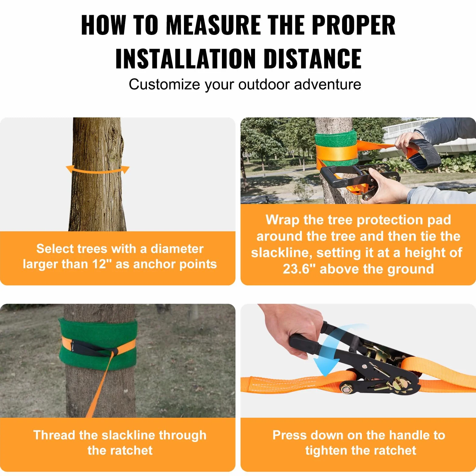 VEVOR Kit Slackline con linea di allenamento, attrezzatura da 18,3 m per il cortile, corda stretta facile da installare per bambini e adulti, set completo Slackline con protezioni per alberi