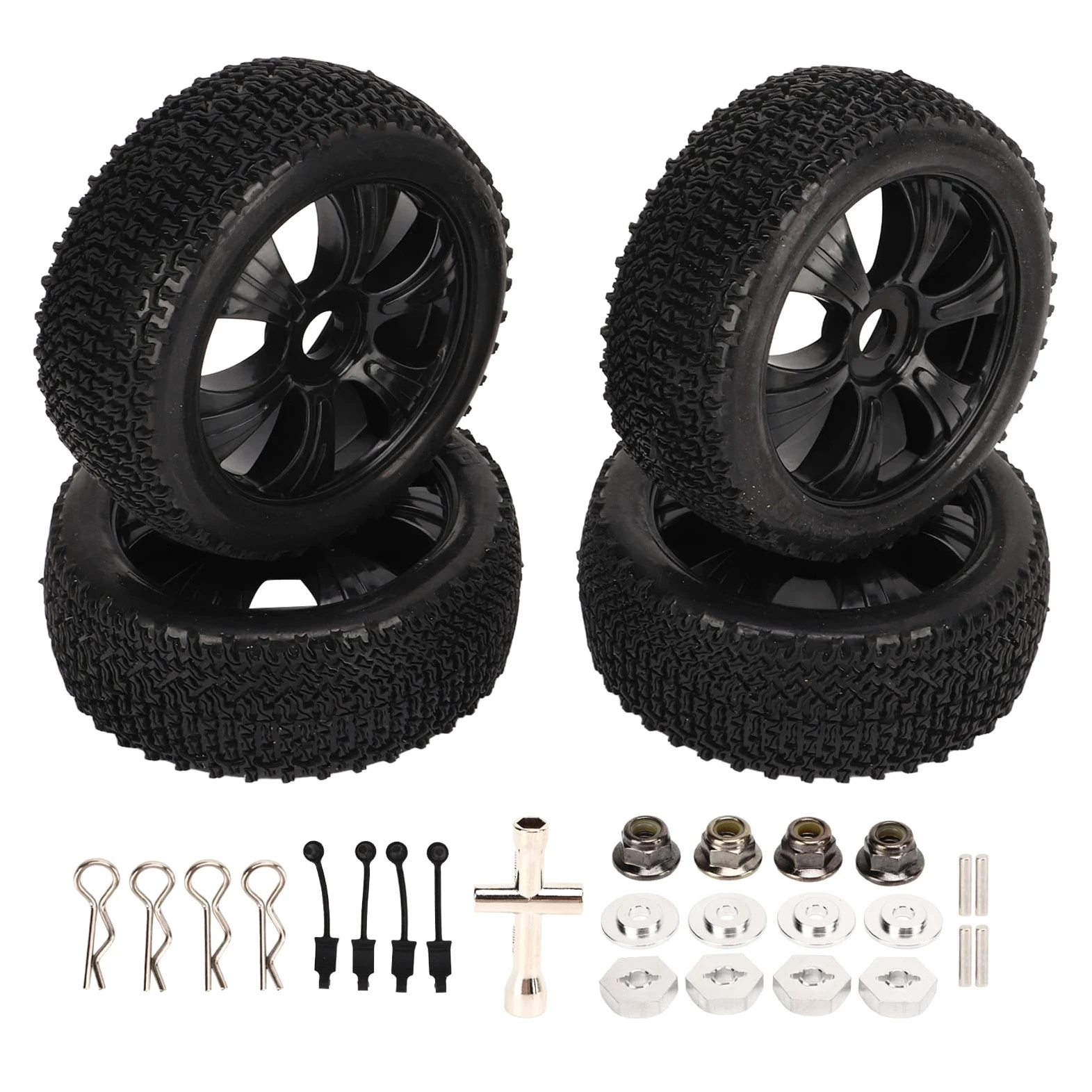 Pneumatico Corto per Camion, Gomma Plastica Resistente all'Usura 4 Pezzi Sostituzione Pneumatici RC per Modellini in Scala 1/10 (Nero)