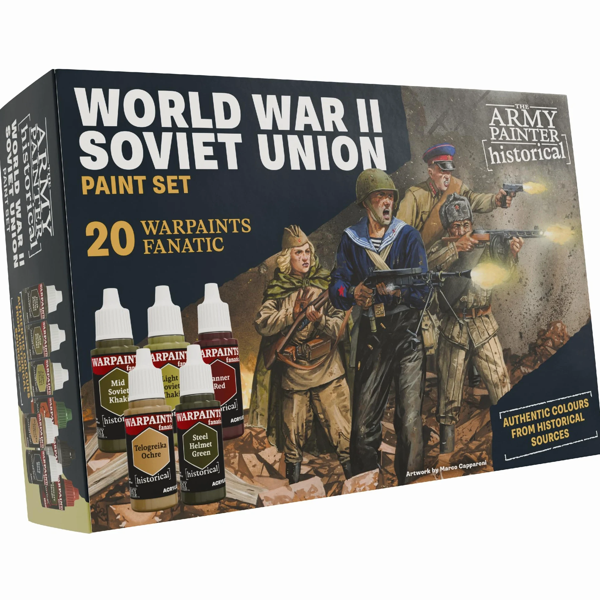 The Army Painter, Historical WWII Soviet Union Set, 20 x 18 ml | 14 acrilici, 4 wash, 1 metallico e 1 effetto, per ricreare il fronte orientale