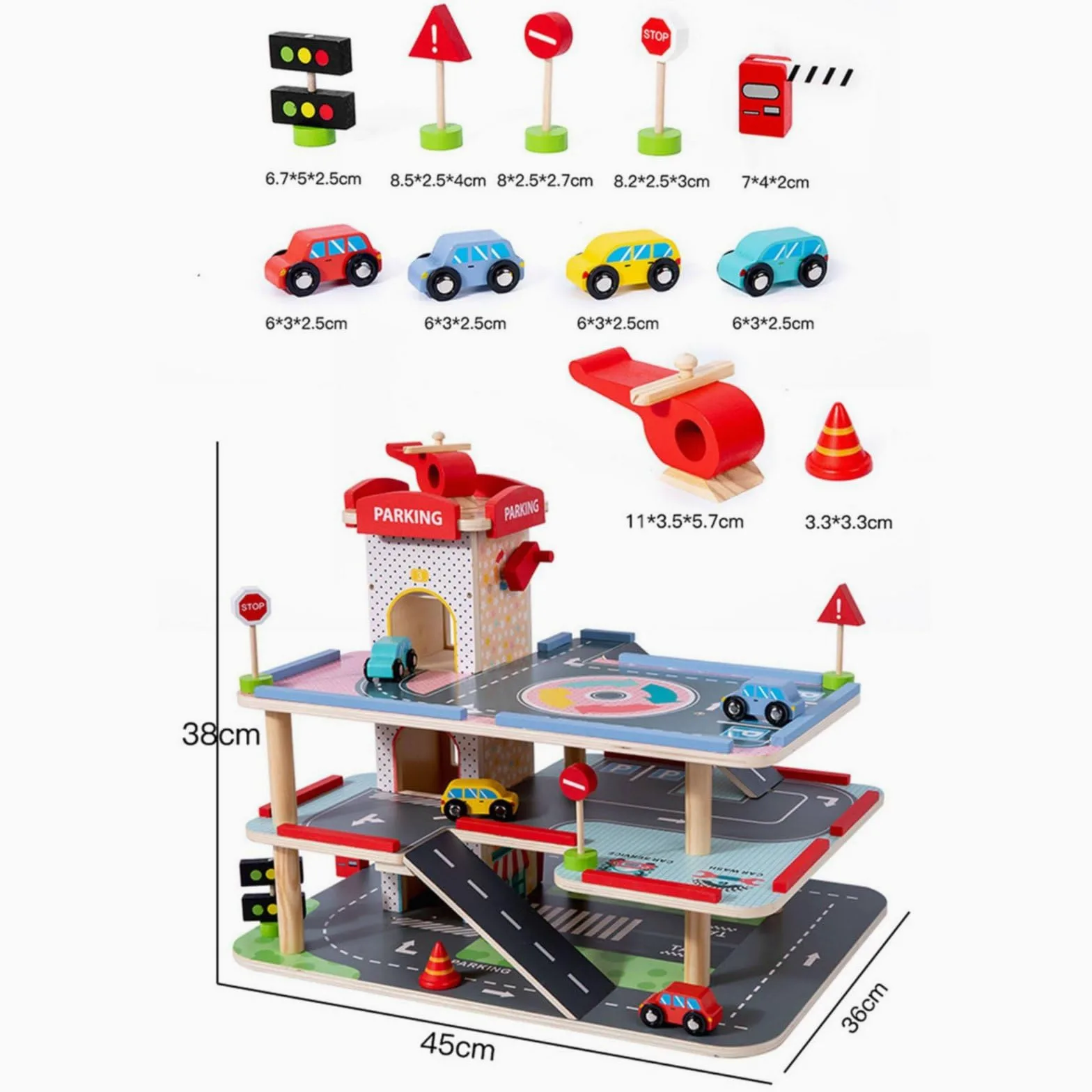 Parcheggio Giocattolo per Bambini Garage in Legno Multilivello Ascensore Manuale Posti Auto Gioco Educativo Adatto a Sviluppo Della Motricità E Cameretta, color to 1