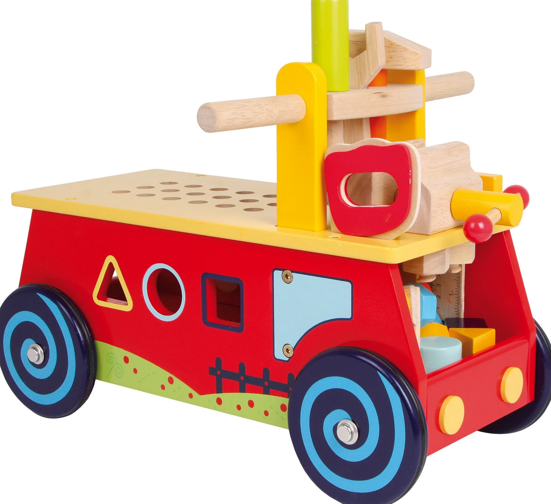 1595 Macchina primi passi «Banco da lavoro» small foot in legno, con tutti i tipi di accessori, divertimento ed apprendimento motorio, a partire da 2 anni.