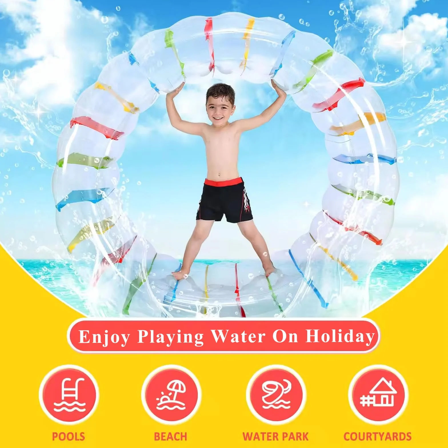 Ruota Idraulica Gigante, Rullo D'Acqua Gonfiabile, 120CM Rullo Gonfiabile, Giocattolo Gonfiabile, Divertente, Utilizzato in Piscina, Parco, Spiaggia e Prato