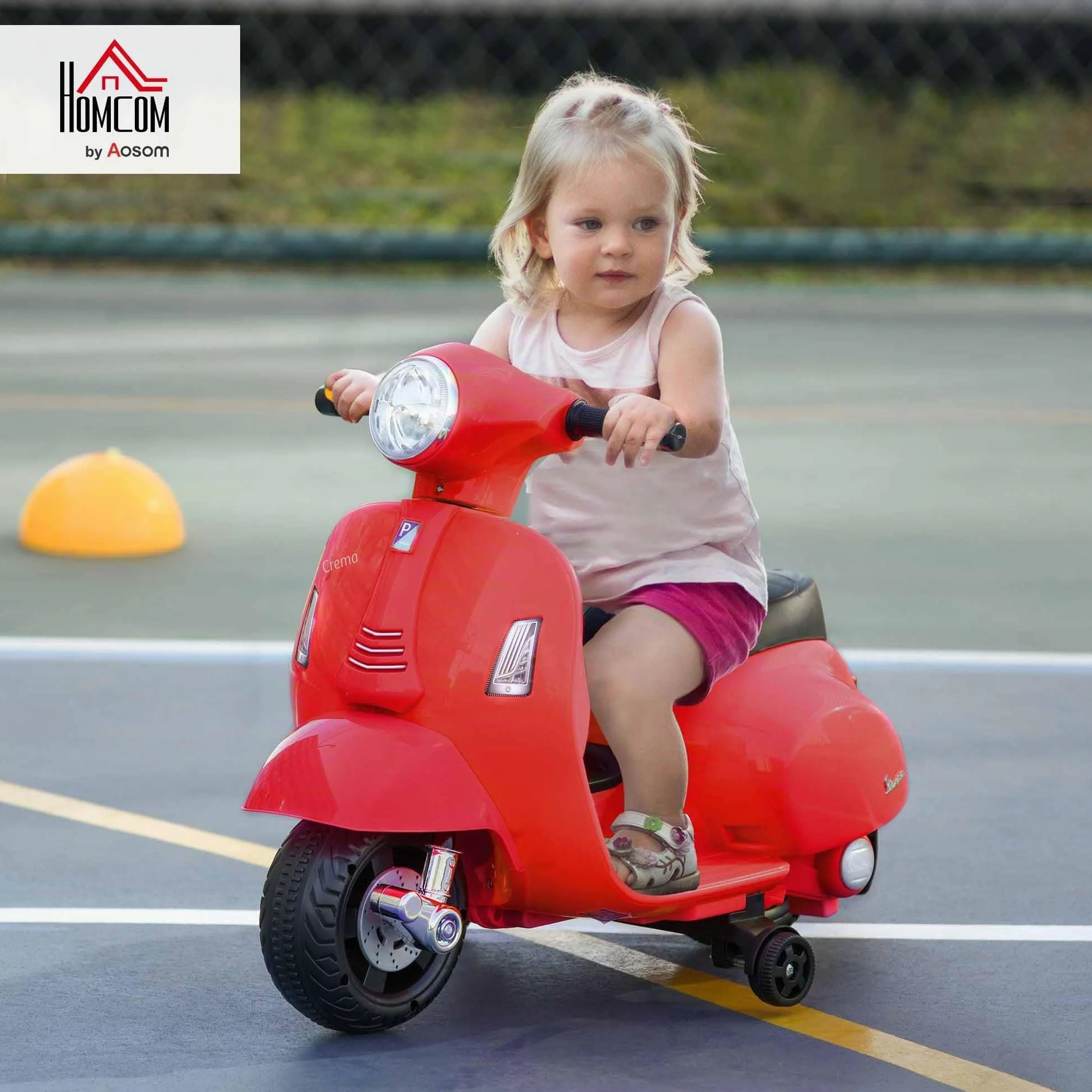 HOMCOM Moto Elettrica per Bambini 6V con Licenza Ufficiale Vespa Batteria, Motorino Elettrico per Bambini da 18-36 Mesi con Fari e Clacson, 66.5x38x52cm, Rosso