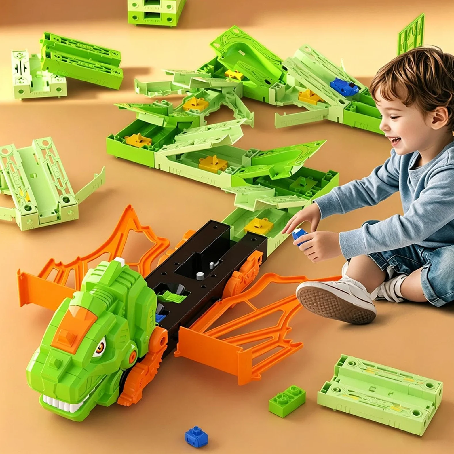 Generico Pista Dinosauri Giocattoli Set Educativo Colorato Di Veicoli | Set Giocattolo Pista Dinosauri Con Veicoli Per Bambini Maschi Asilo all'aperto e al chiuso Giardino Casa Compleanno Viaggio