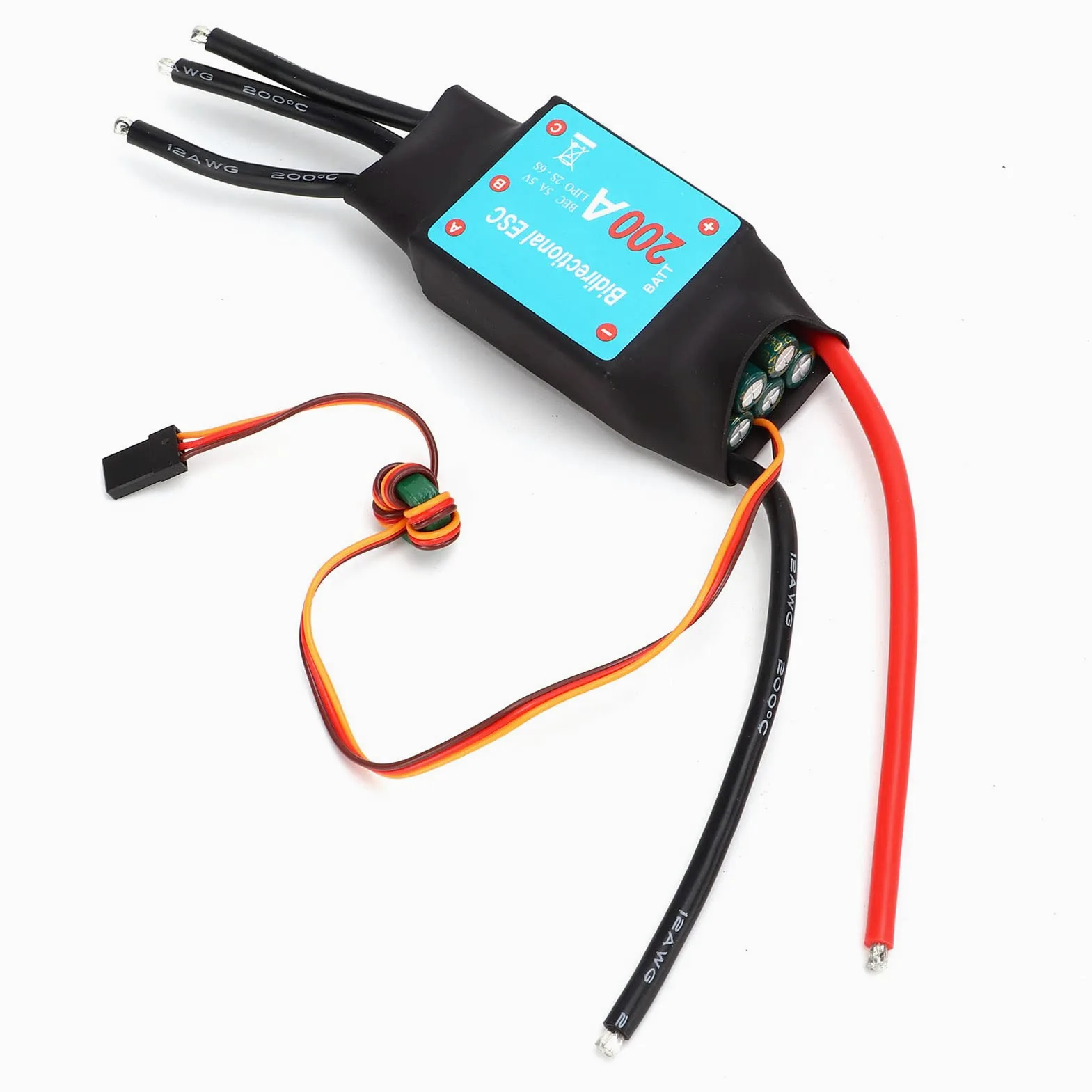 Bnineteenteam ESC Brushless, Regolatore di velocità ESC Brushless RC 200A, ESC Raffreddato Ad Acqua a Due Vie per Barche Subacquea NeroFlauta, Flauta