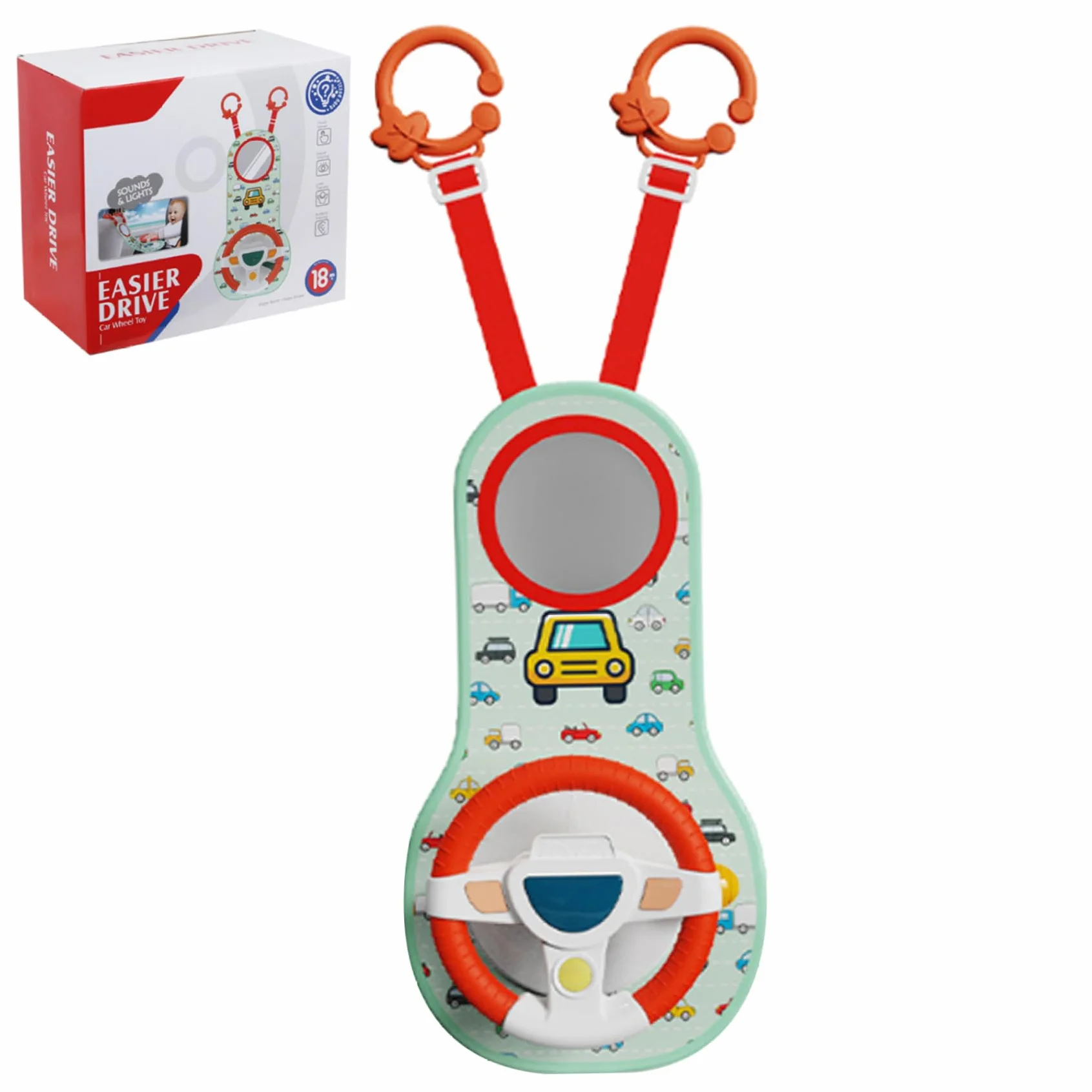 Volante per bambini con rotazione 360° specchio musica luci suoni giocattolo seggiolino auto