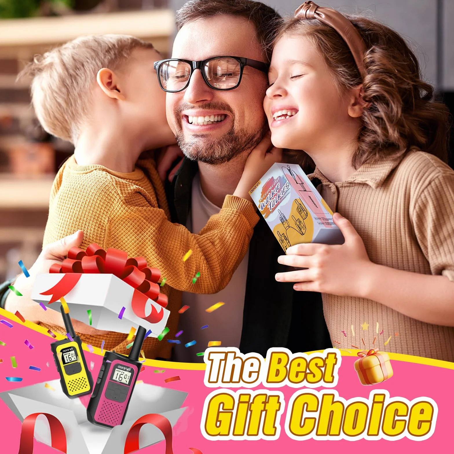 Walkie-Talkie Ricaricabili 1200mAh Batteria al Litio 16 Canali VOX Lungo Raggio per Bambini Adulti Campeggio Escursioni
