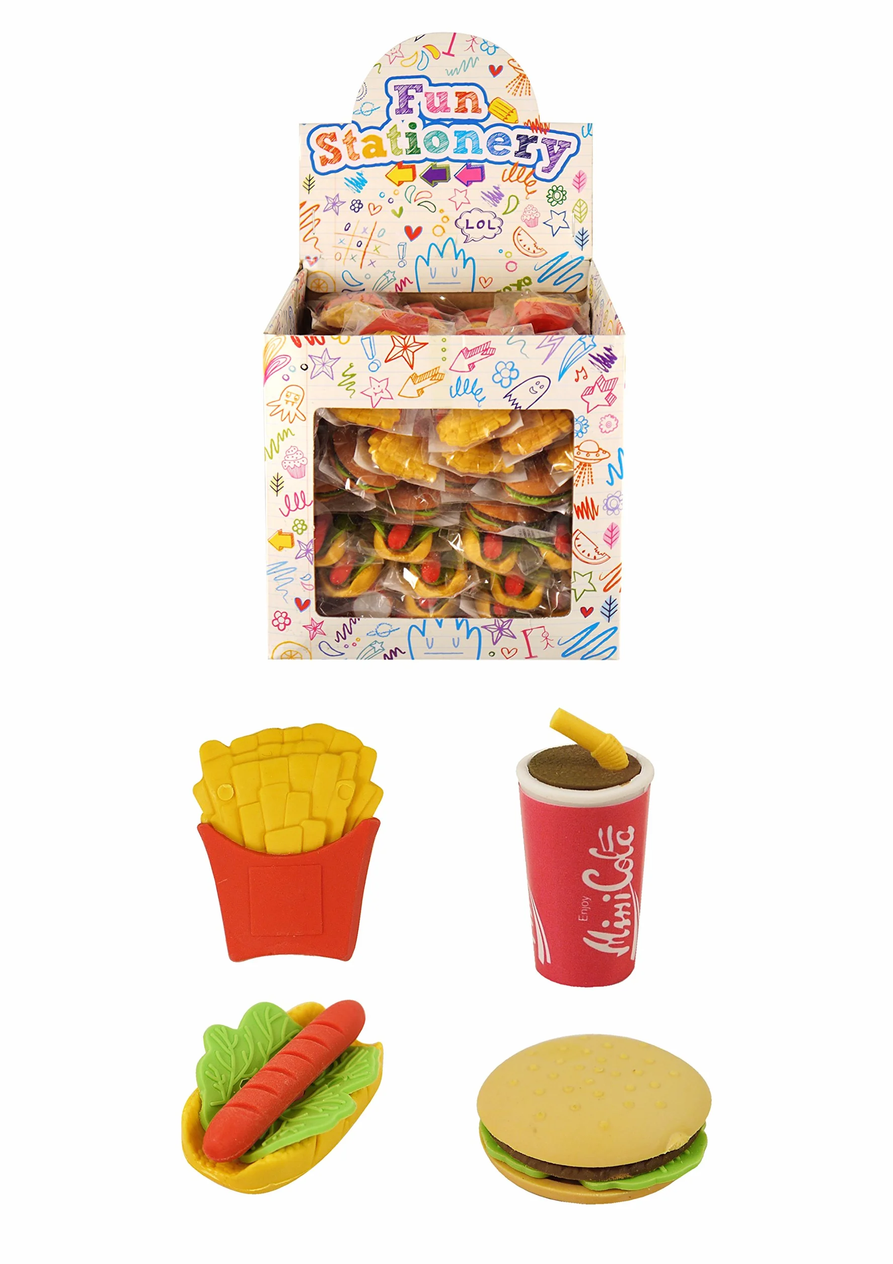 Henbrandt Set di 4 gomme da cancellare per fast food in 3D, per riempire sacchetti per feste, regali di classe, articoli di cancelleria, articoli di cancelleria per bambini per ragazzi e ragazze,