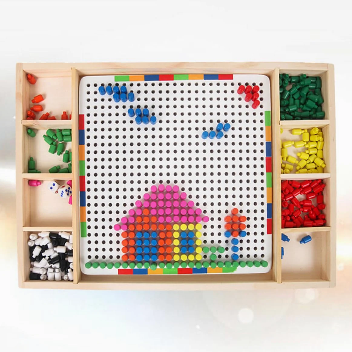 Vaguelly Gioco Puzzle Chiodini a Forma di Fungo in Legno Bianco, Giocattolo Educativo per Coltivare Riconoscimento dei Colori e Stimolare la Creatività, Adatto per Compleanni e Vita