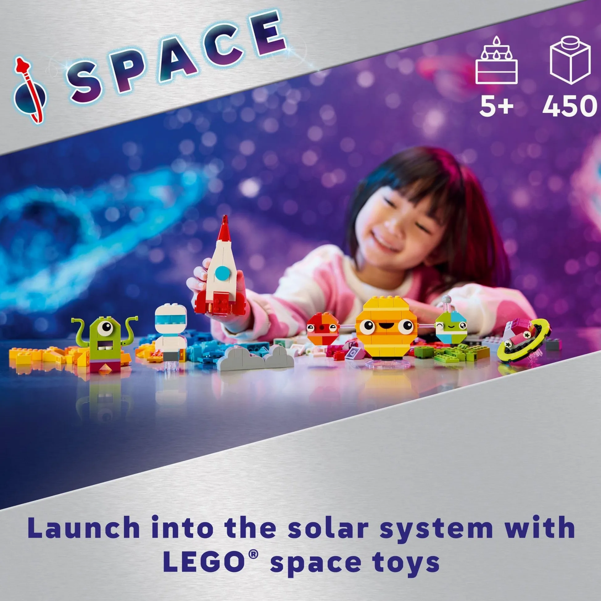 LEGO Set di giocattoli per costruire pianeti spaziali e creativi, giocattoli spaziali per bambini, ragazzi e ragazze, dai 5 anni in su, include alieni, razzi e mattoni fosforescenti - idea regalo di