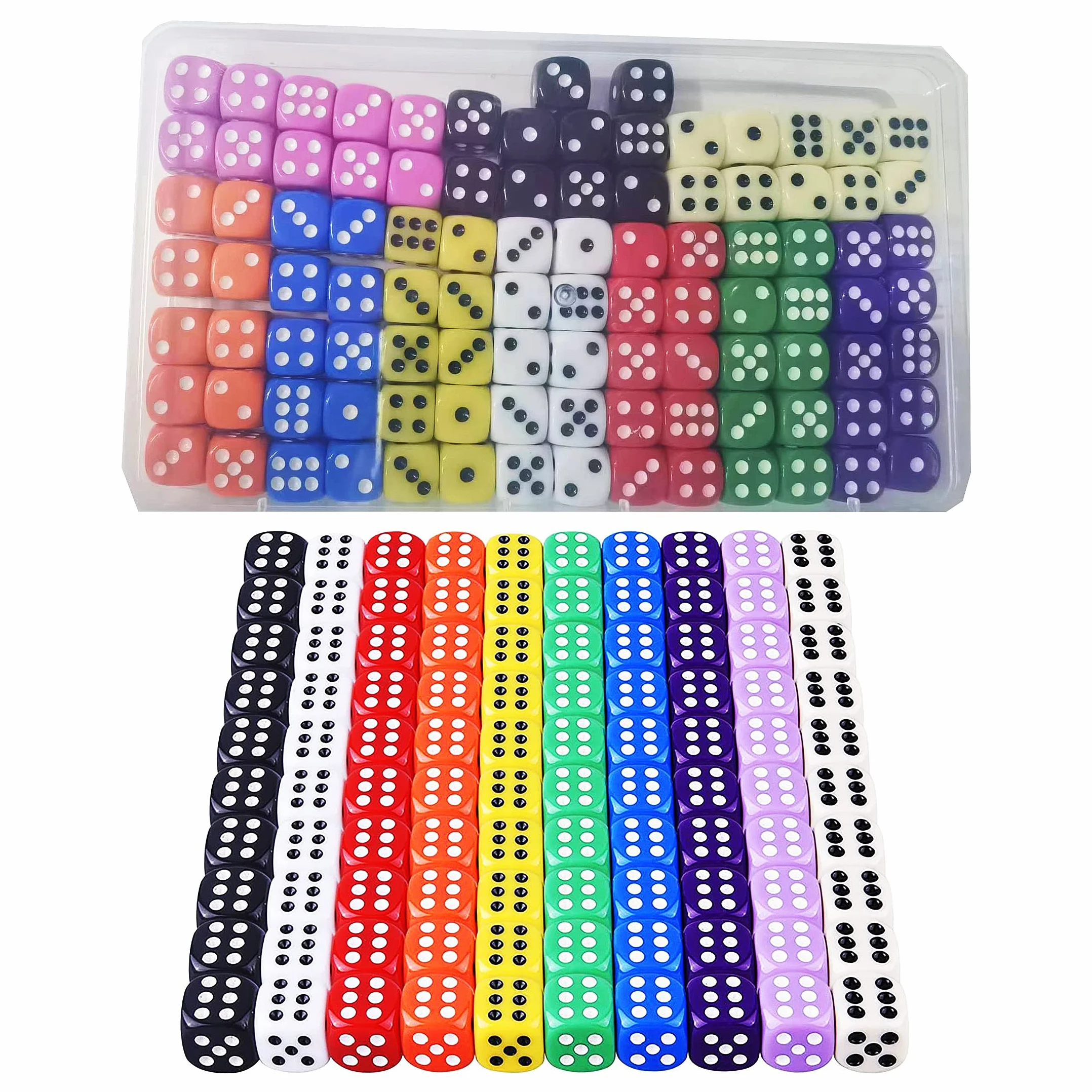 HUAZIZ 100 Pezzi Dadi 6 Facce 12mm Dadi da Gioco per enzi, Farkle, Yahtzee, Bunco or Insegnare i Matematici, 10 Colori
