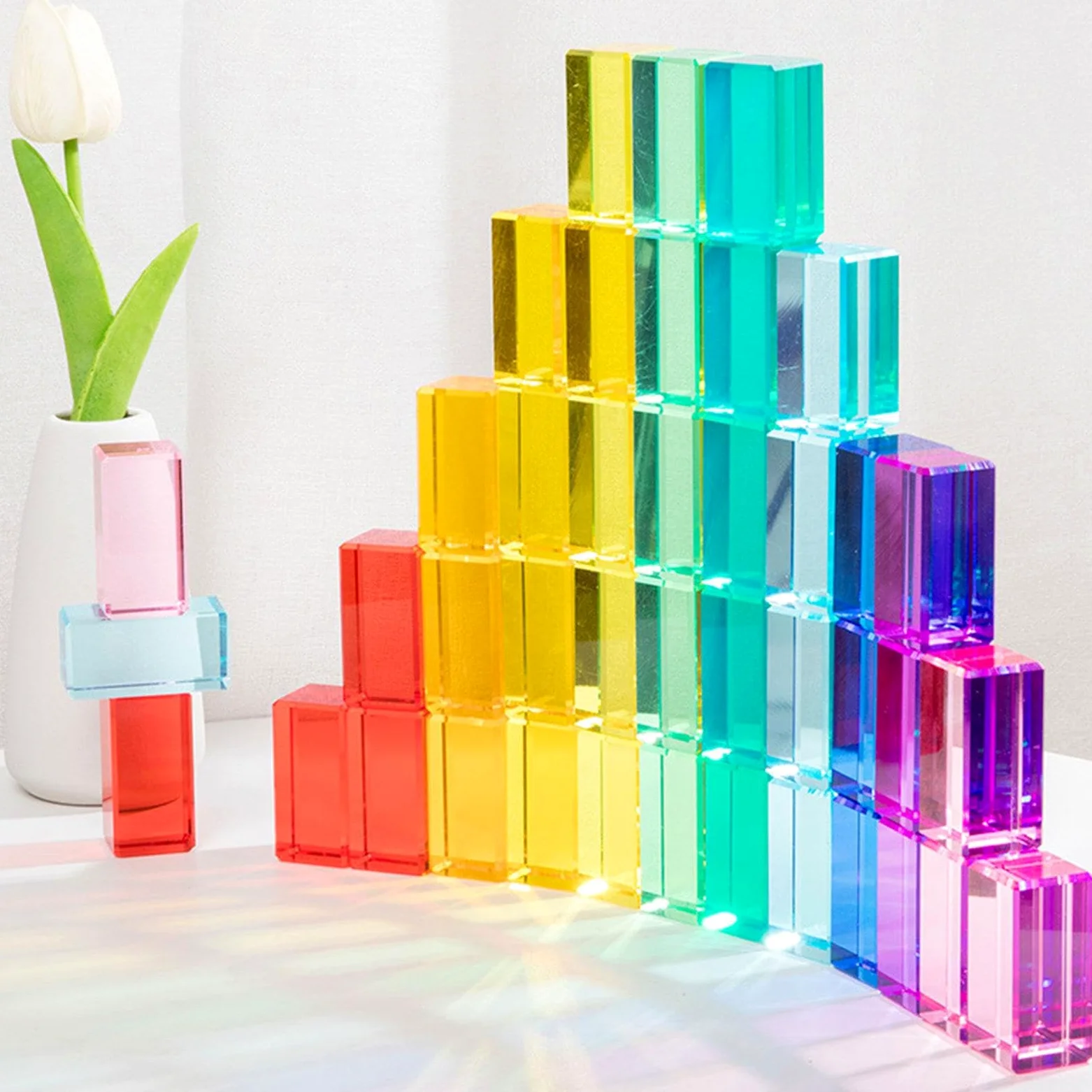 Set di blocchi da costruzione arcobaleno, blocchi da costruzione giocattolo impilabili, pietra acrilico per bambini e bambine