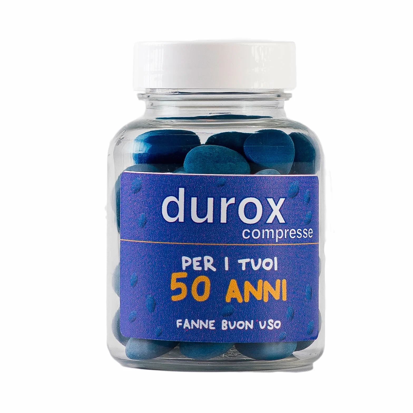 DUROX Compresse Blu 50 Anni – Scherzo Wiagras Goliardico per Uomo – Idea Regalo Divertente Compleanno 50 anni – Confetti Blu al Cioccolato – FANNE BUON USO