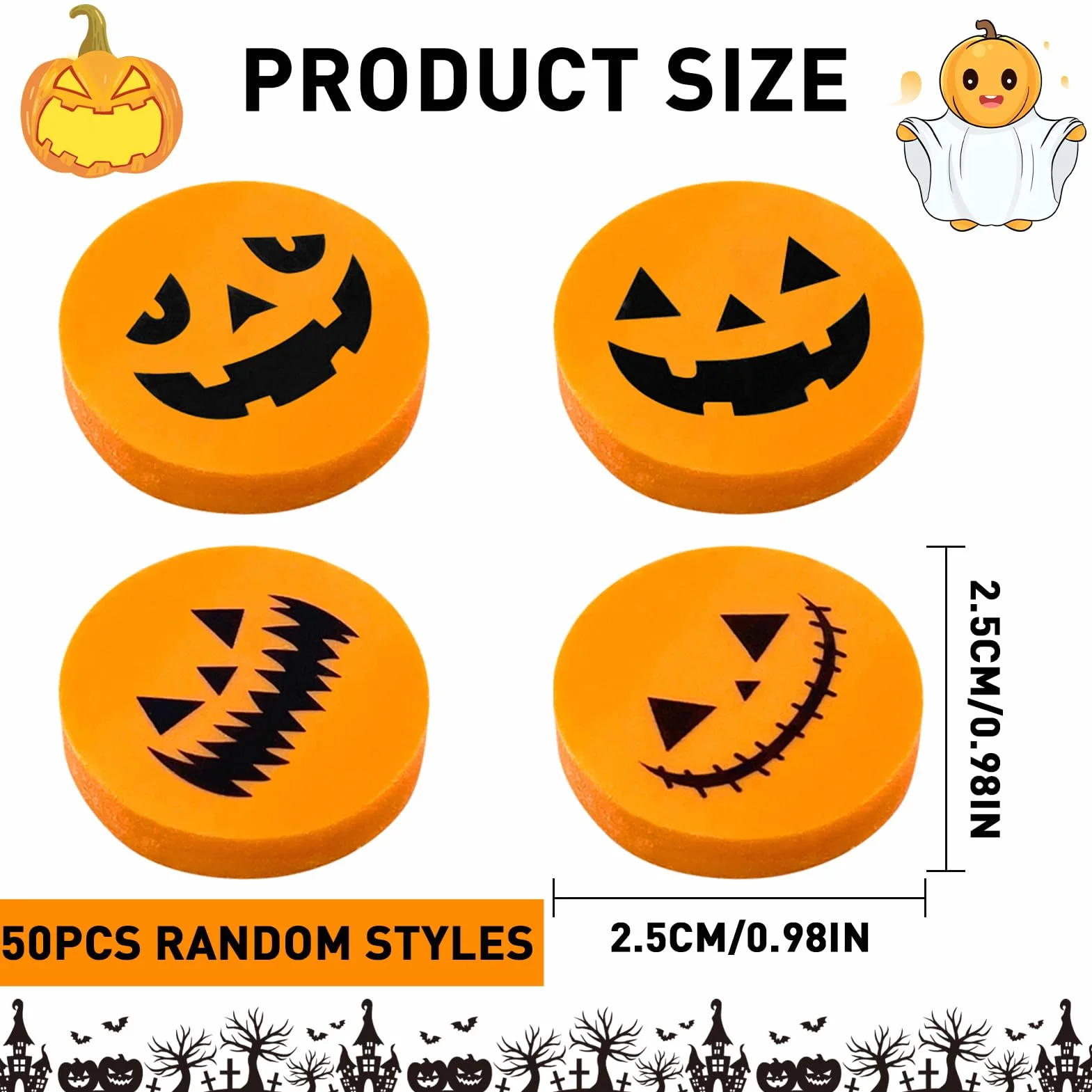 50PCS Mini Gomme da Cancellare per Halloween, Zucca a Forma di Zucca per Bambini, Feste di Halloween e Compleanno