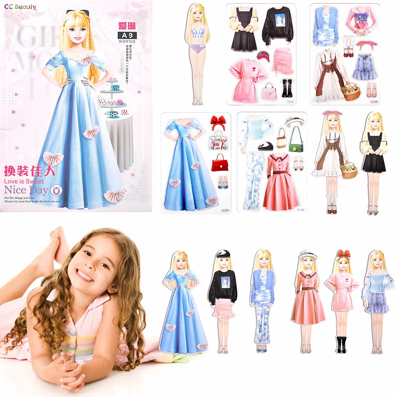Vibbang Adesivi Magnetici per Vestire Bambole per Ragazze, Set di Bambole Magnetiche da Vestire, Divertente Finta e Gioca da Viaggio, Regalo per Ragazza
