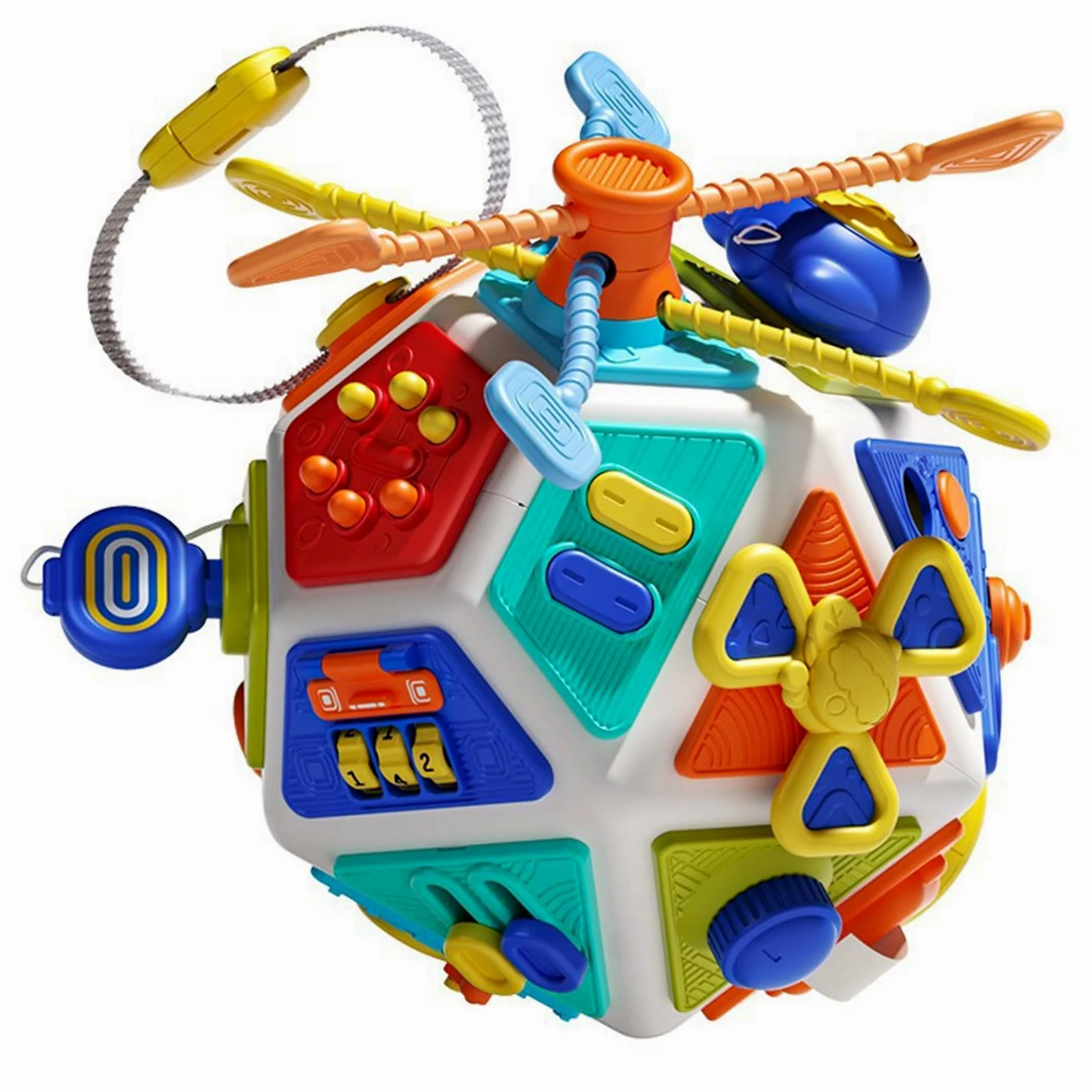 Cubo Occupato, 1 cubo attività Montessori da Tavolo |.Giocattolo sensoriale a 22 Facce per i più Piccoli |.Multicolore, 7, 2x7, 2x8, 39 Pollici