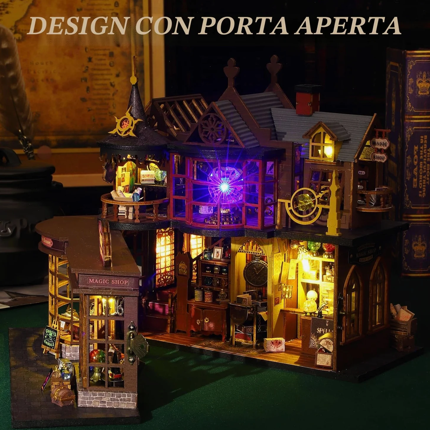 Mostop Casetta in miniatura fai da te, in legno, in miniatura, con luce LED, idea creativa per adulti, magica casa fai da te (Magic Treasure)