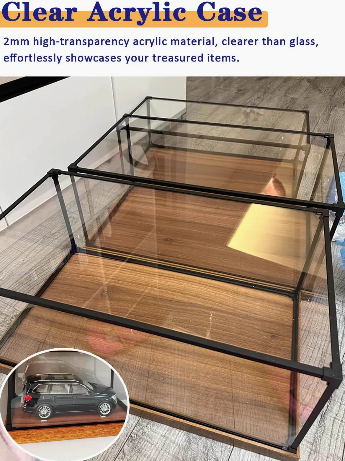 Vetrinetta Espositiva Vetrina In Acrilico per Giocattoli, Scatola Antipolvere, Contenitori Trasparenti con Struttura In Lega Nera, Base In Legno per Oggetti da Collezione(50x50x60cm(20"x20"x24"))