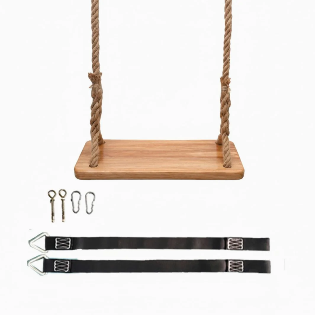 Altalena a trapezio da 15, 75x6, 30 pollici, altalena da esterno per bambini in legno di olmo spesso con corda resistente e parti metalliche, per interni ed esterni per bambini e adulti, con